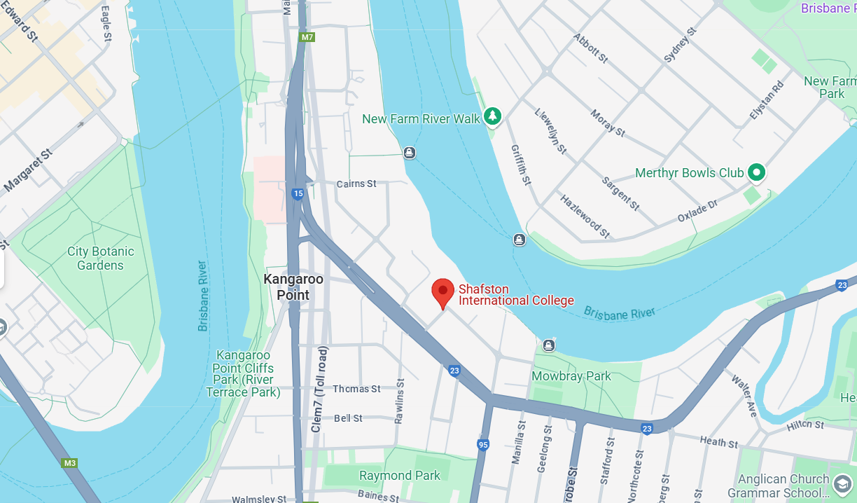 Map highlighting the location of Shafston International College Brisbane.