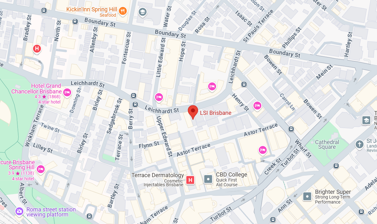 Map highlighting the location of LSI Brisbane.