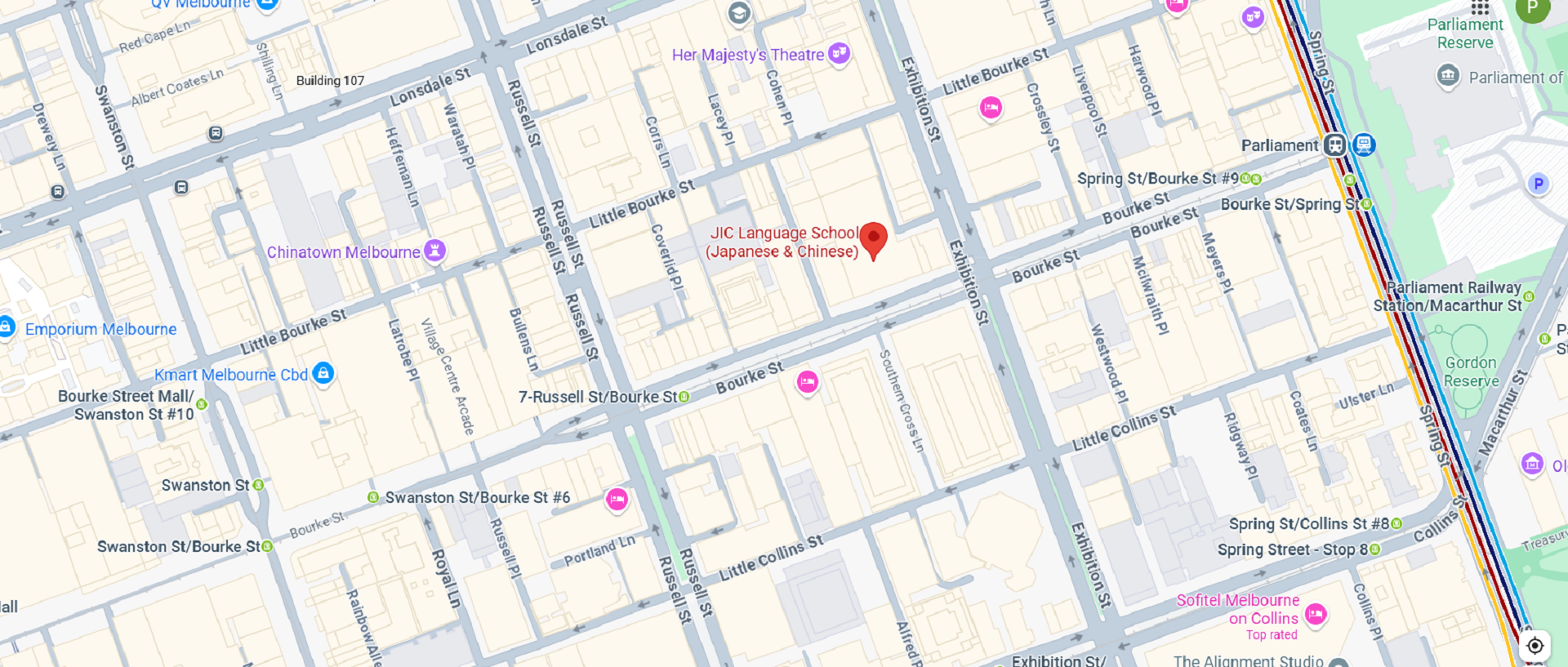 A map showing a language school location.