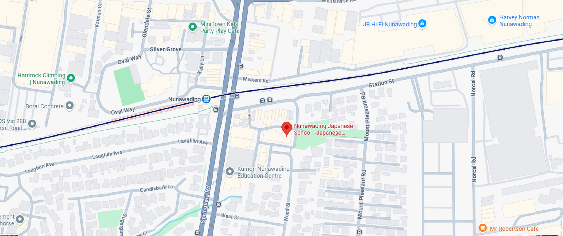 a map marking a language school in red. 