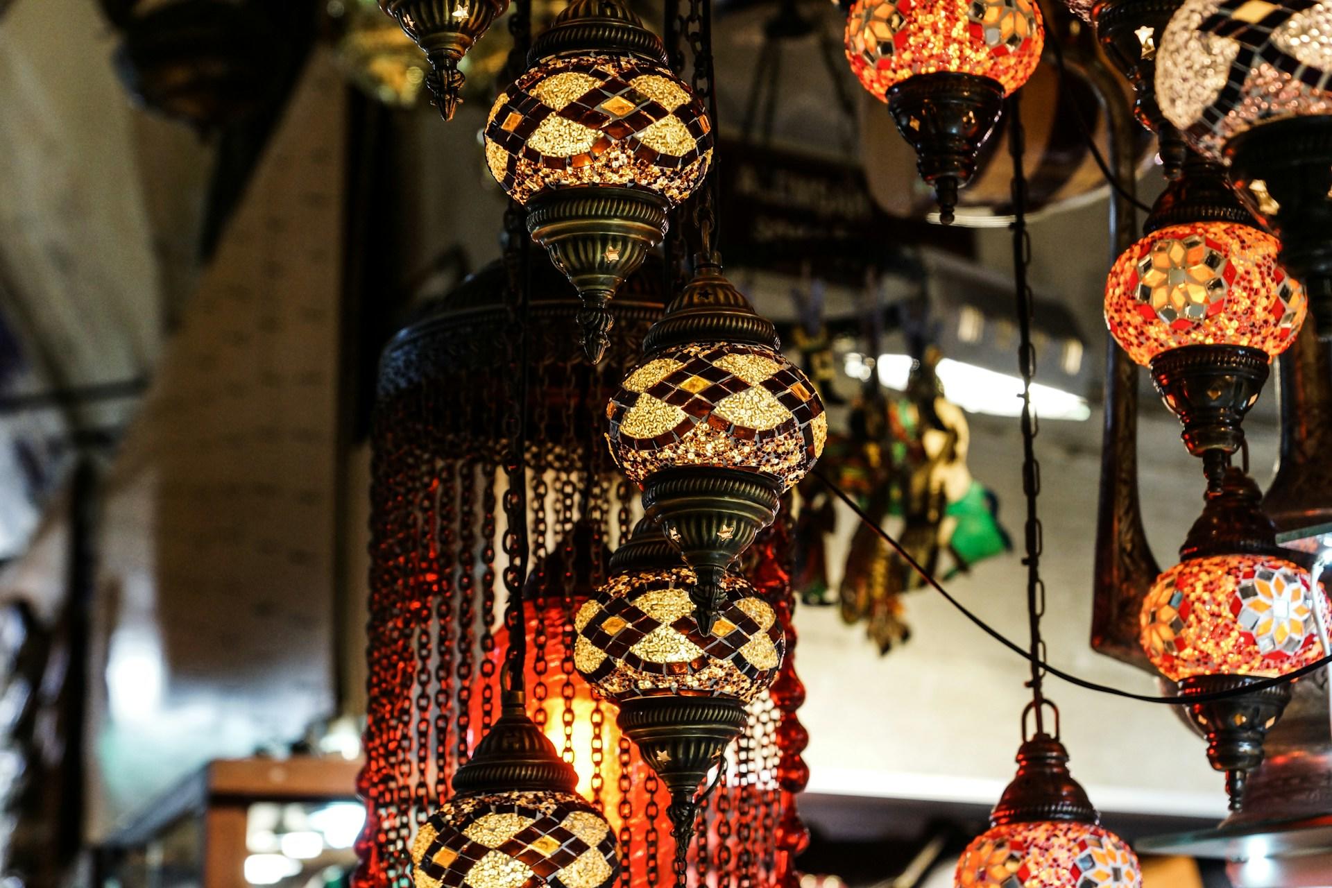 A series of middle eastern lamps.