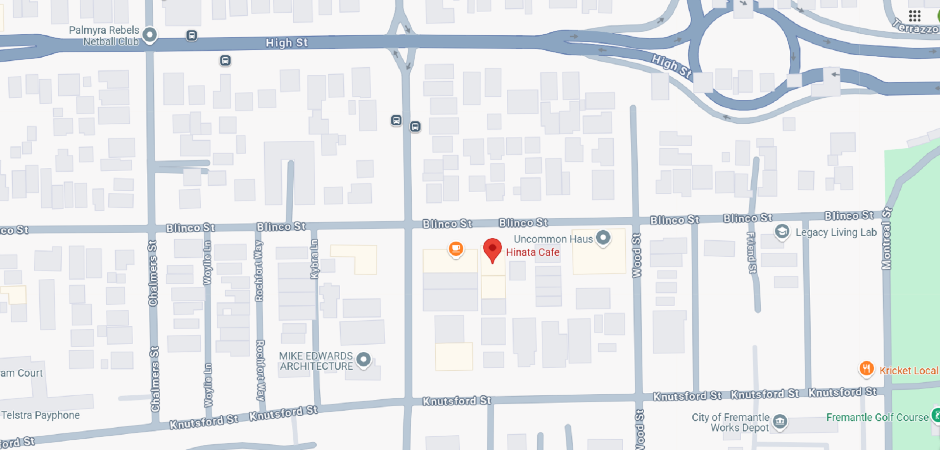 A Perth map showing a cafe's location. 