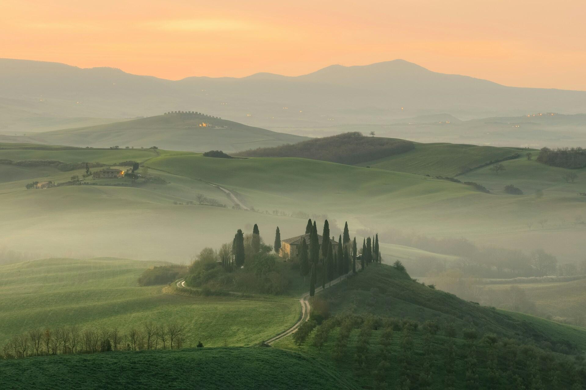 Misty hills in Tuscany, Italy.