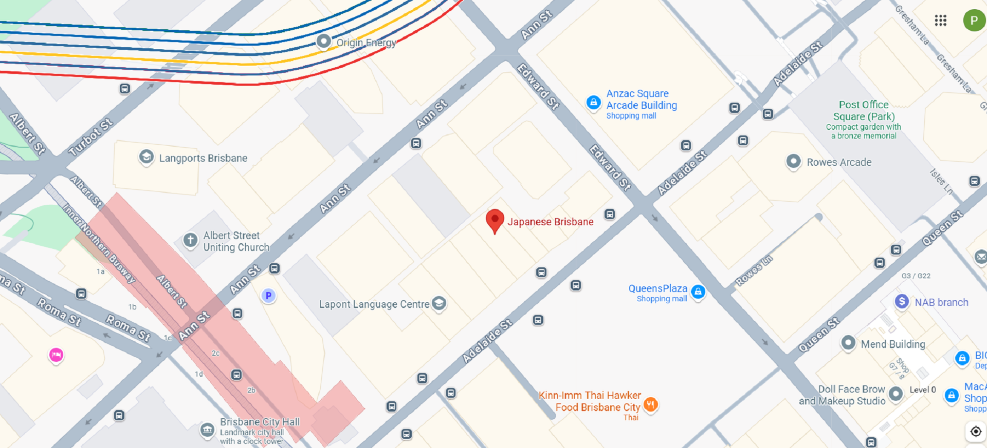 A brisbane map showing a Japanese language school.