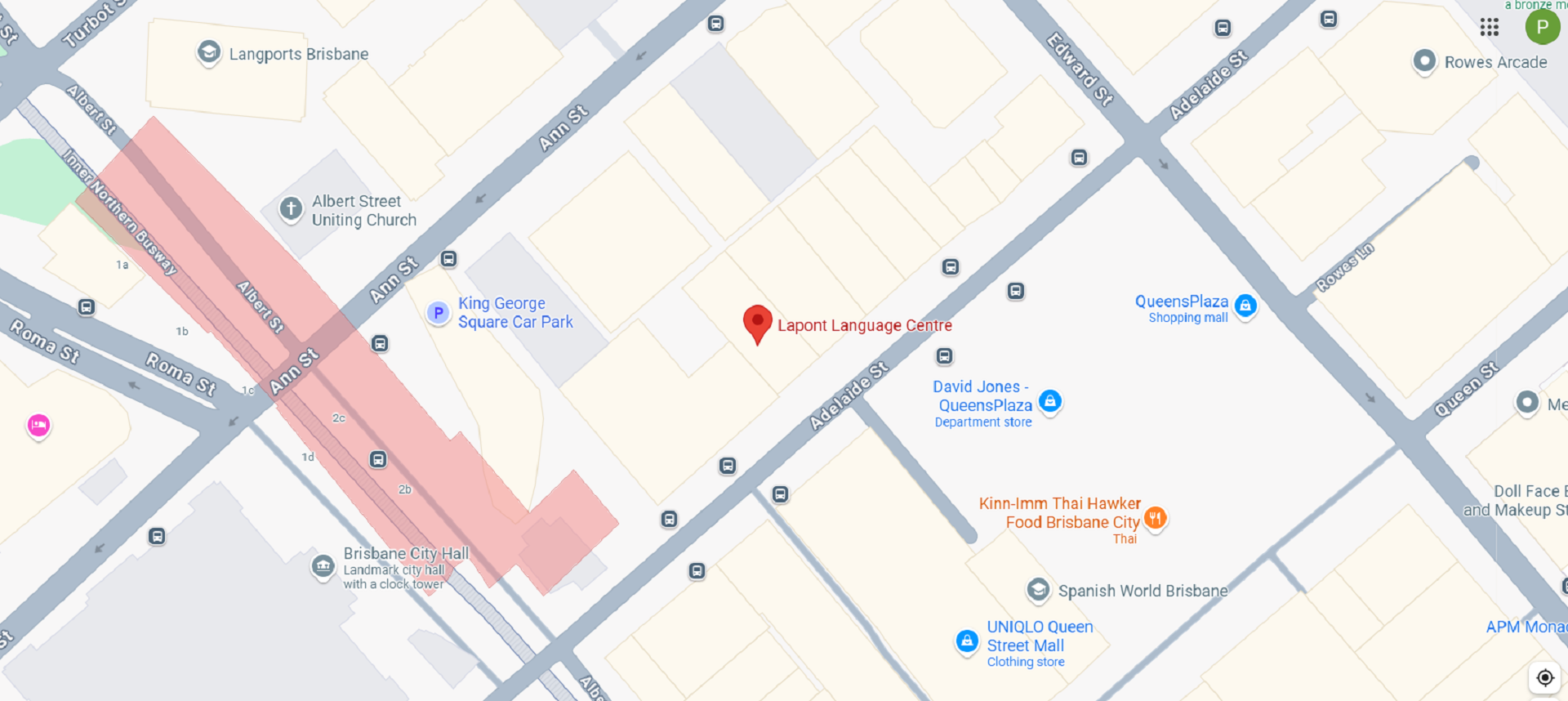 A Brisbane map showing Lapont Japanese School.