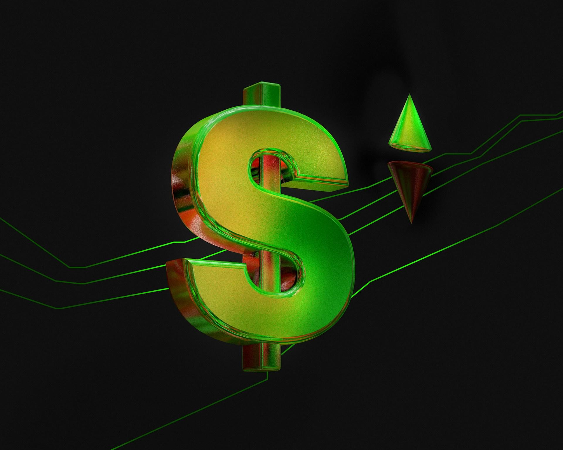 A green dollar sign against a black background.