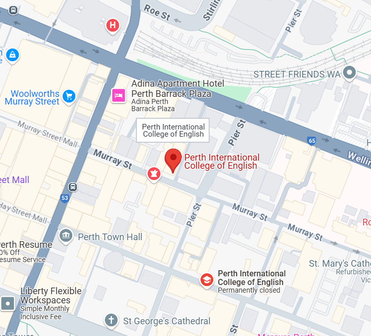 Map highlighting the location of Perth International College of English (PICE).
