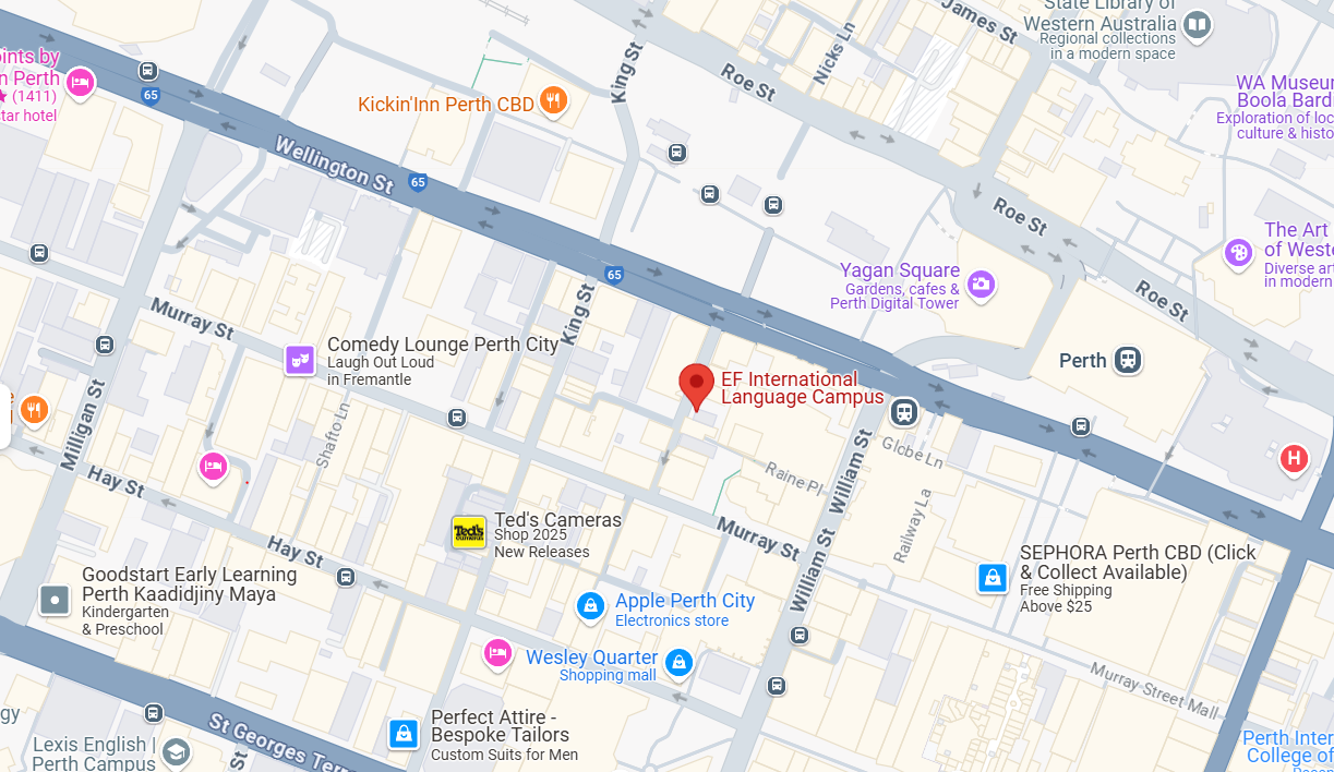 Map highlighting the location of EF International Language Campus Perth.