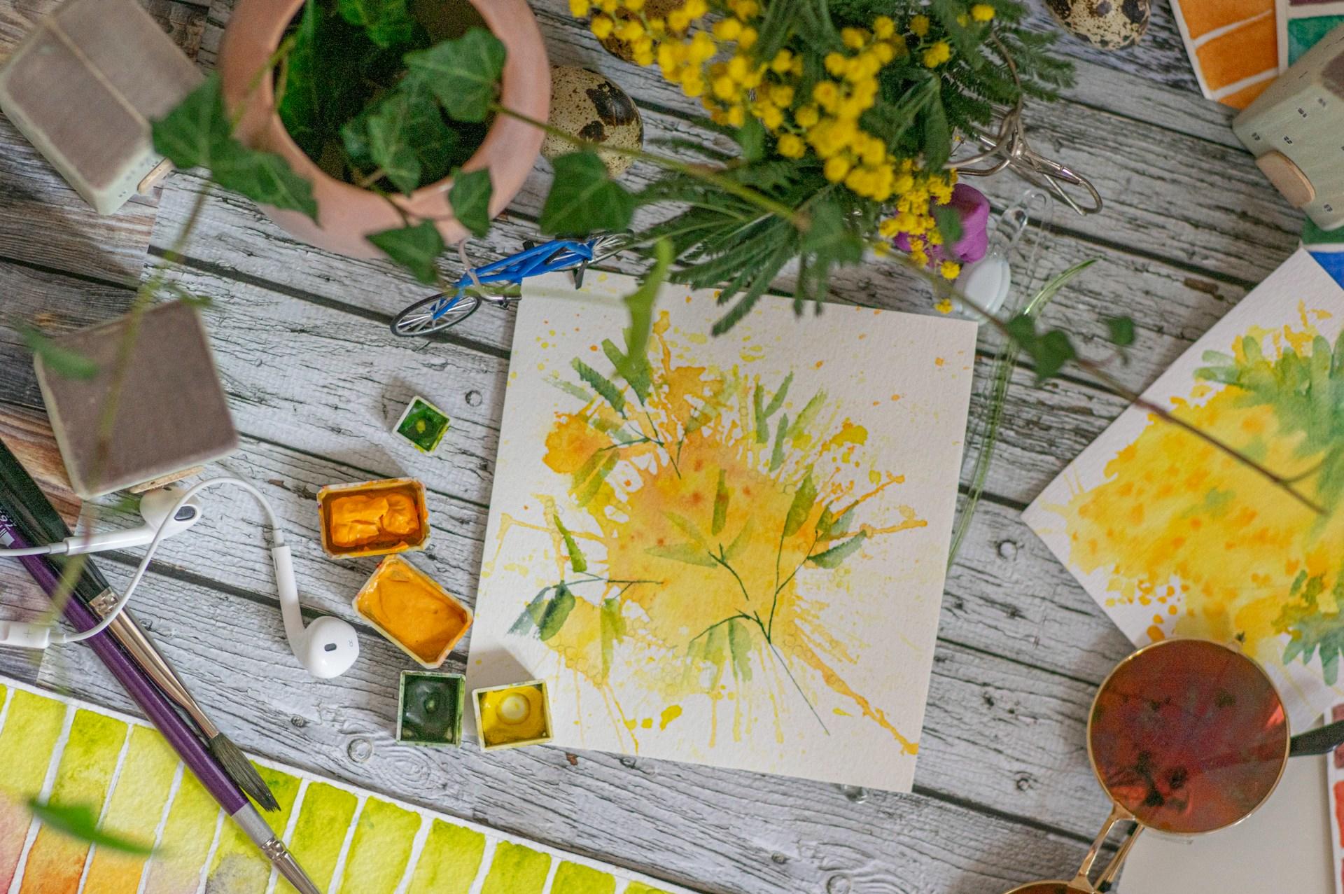 a painting on a table