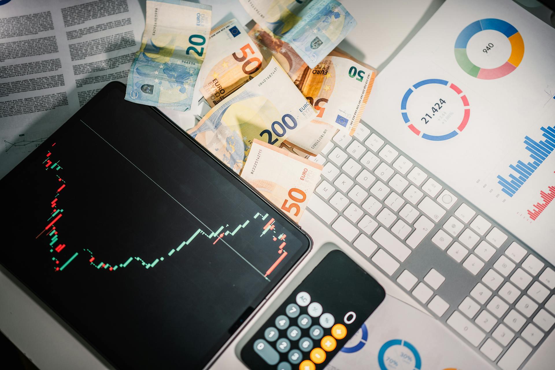 charts and graphs near money