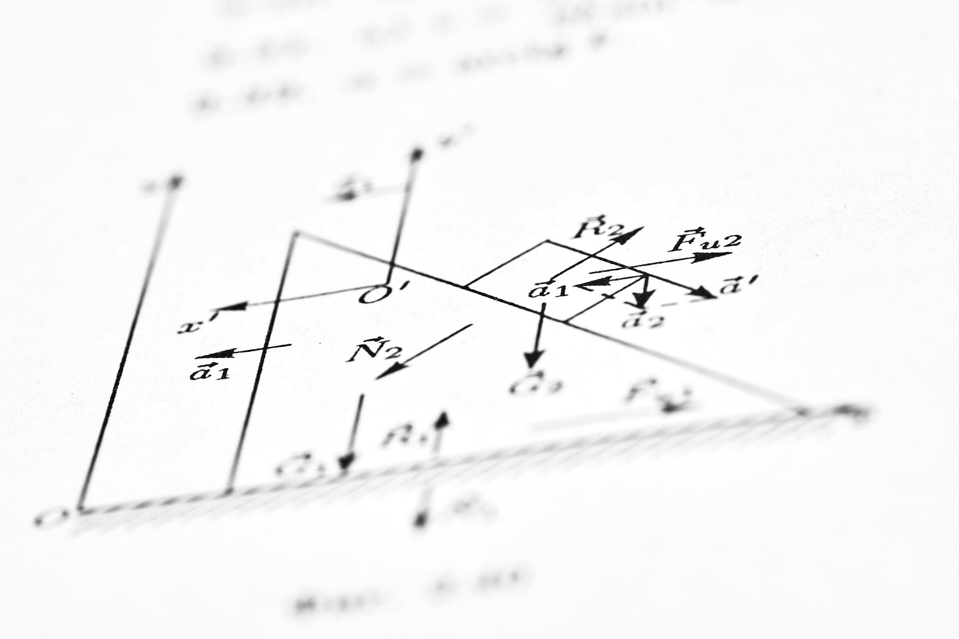 Mathematical diagram with arrows, symbols and labelled lines