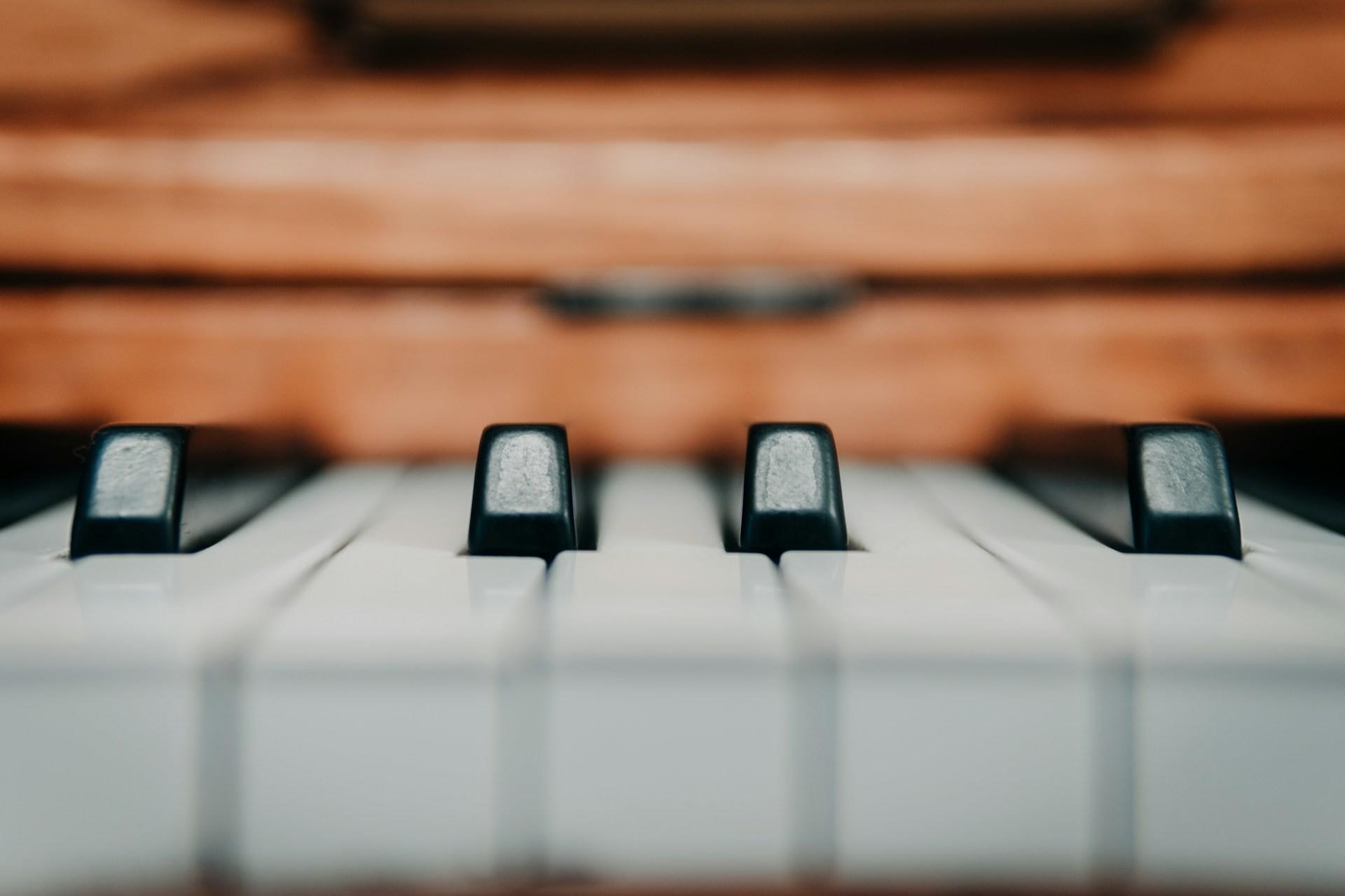 A closeup of piano keys.
