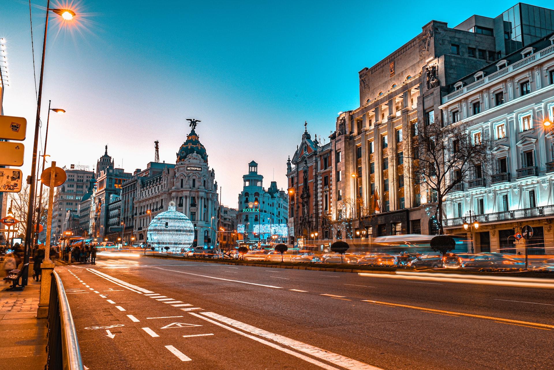 A Madrid street at twilight