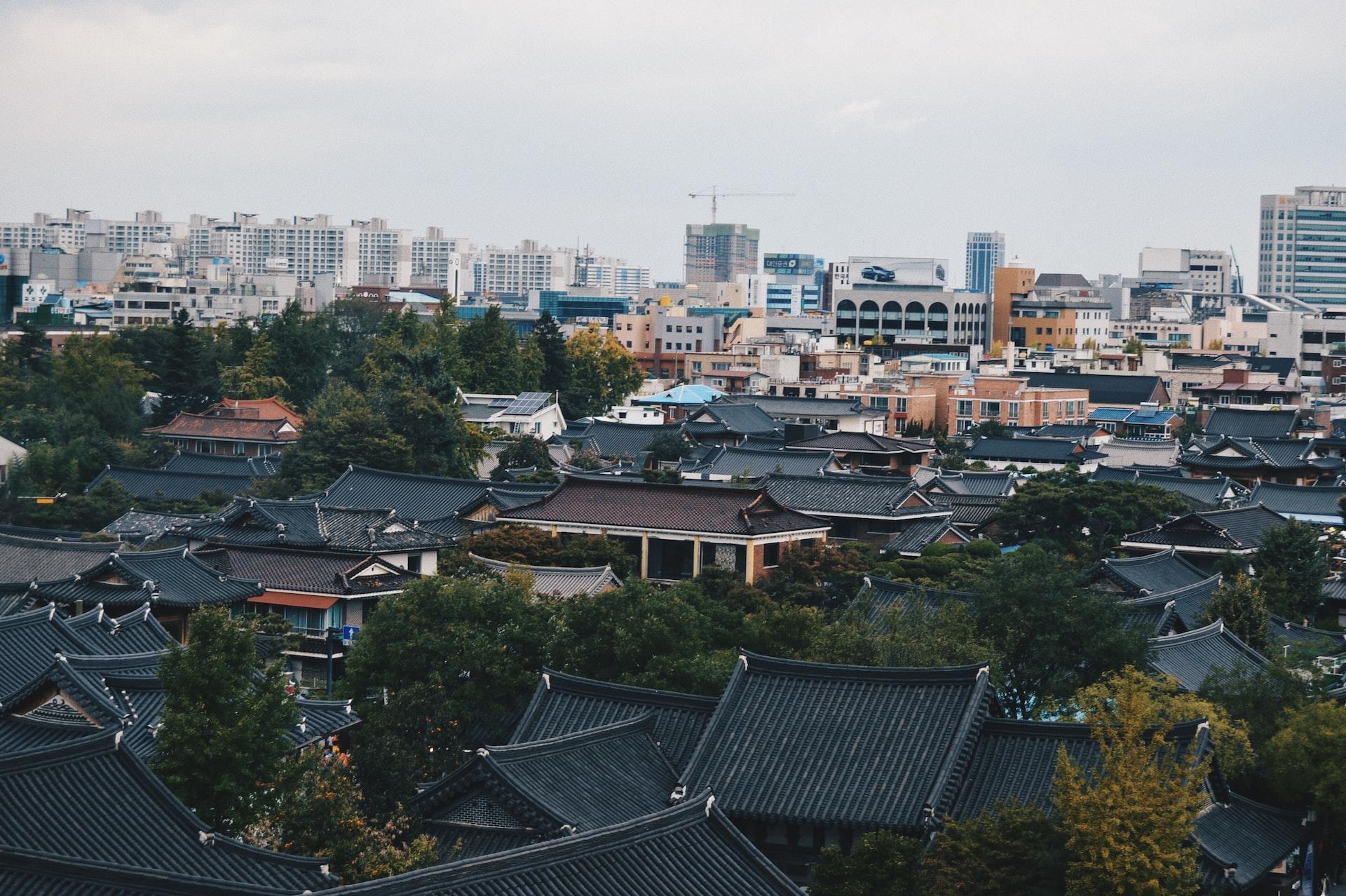 View over a hanok village in South Korea