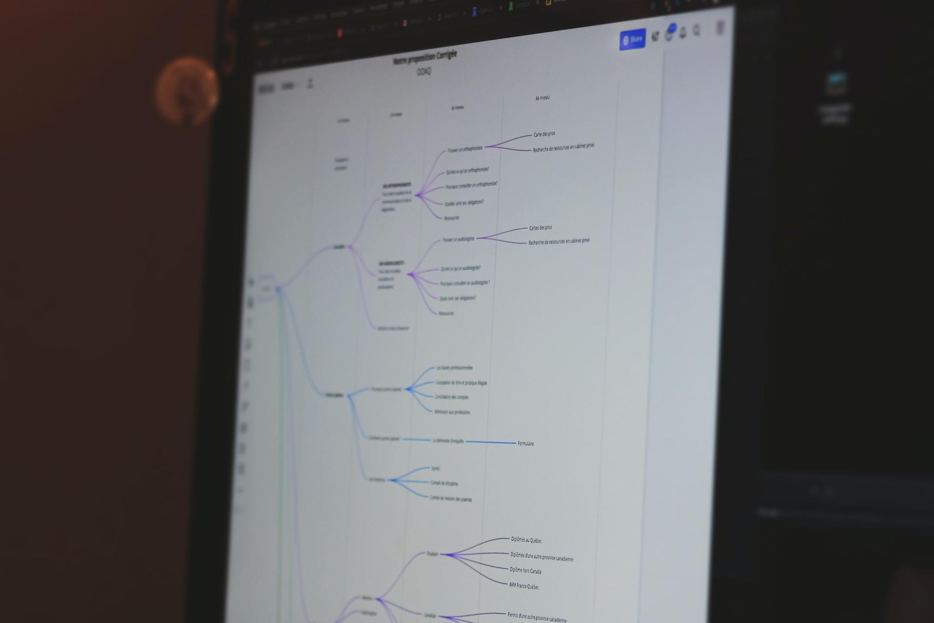 A portrait-style mind map depicting various connections and information flows between discrete points.