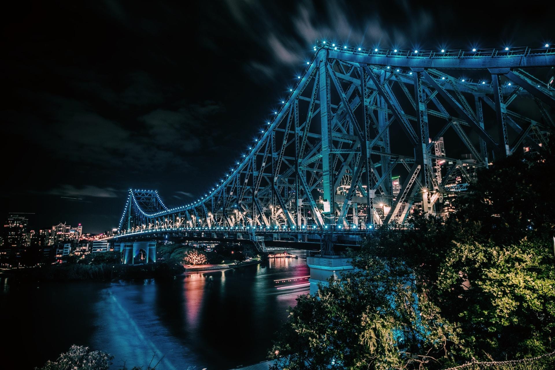 A view of a bridge at night in Brisbane.
