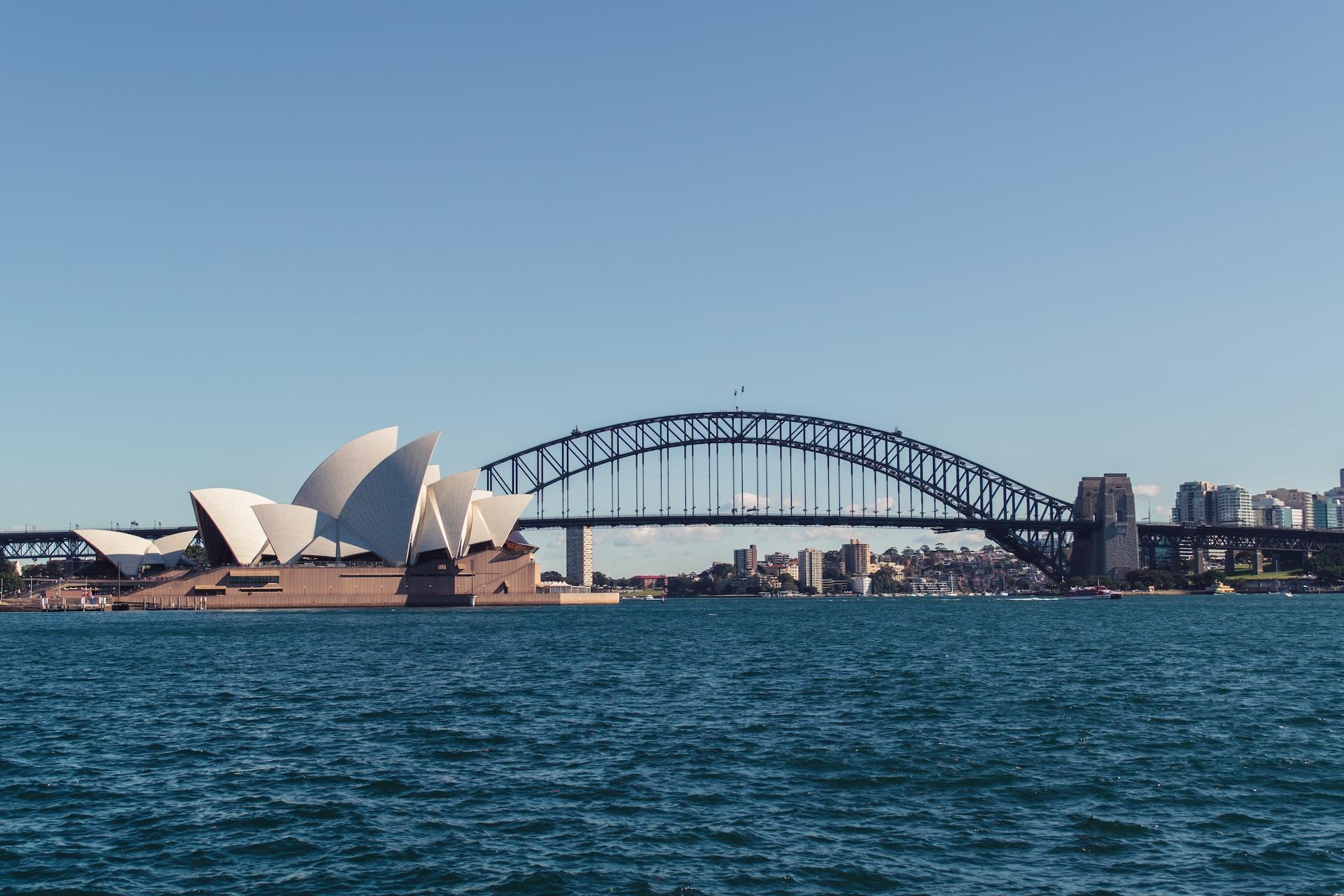 A view of Sydney harbour bridge from the water.