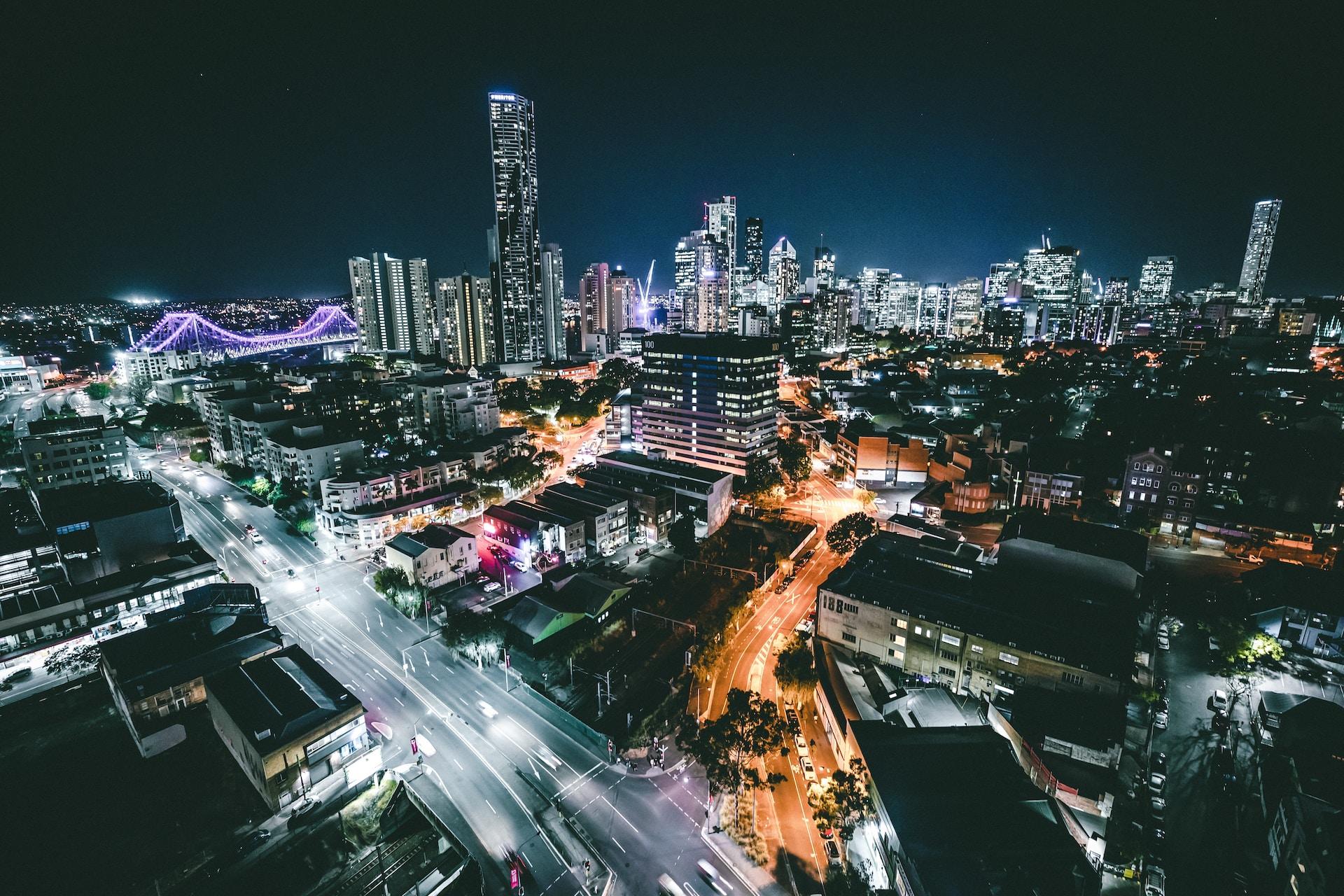 An aerial shot of Brisbane at night.