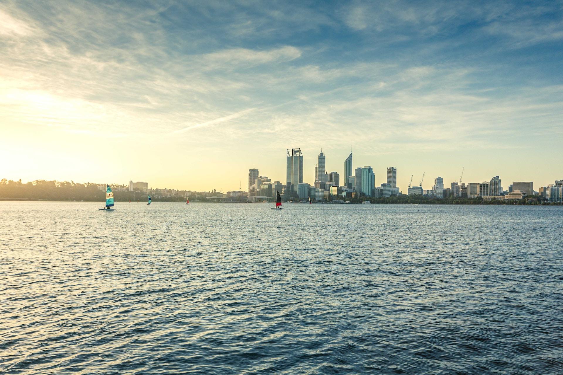 A view of the Perth skyline across the water.