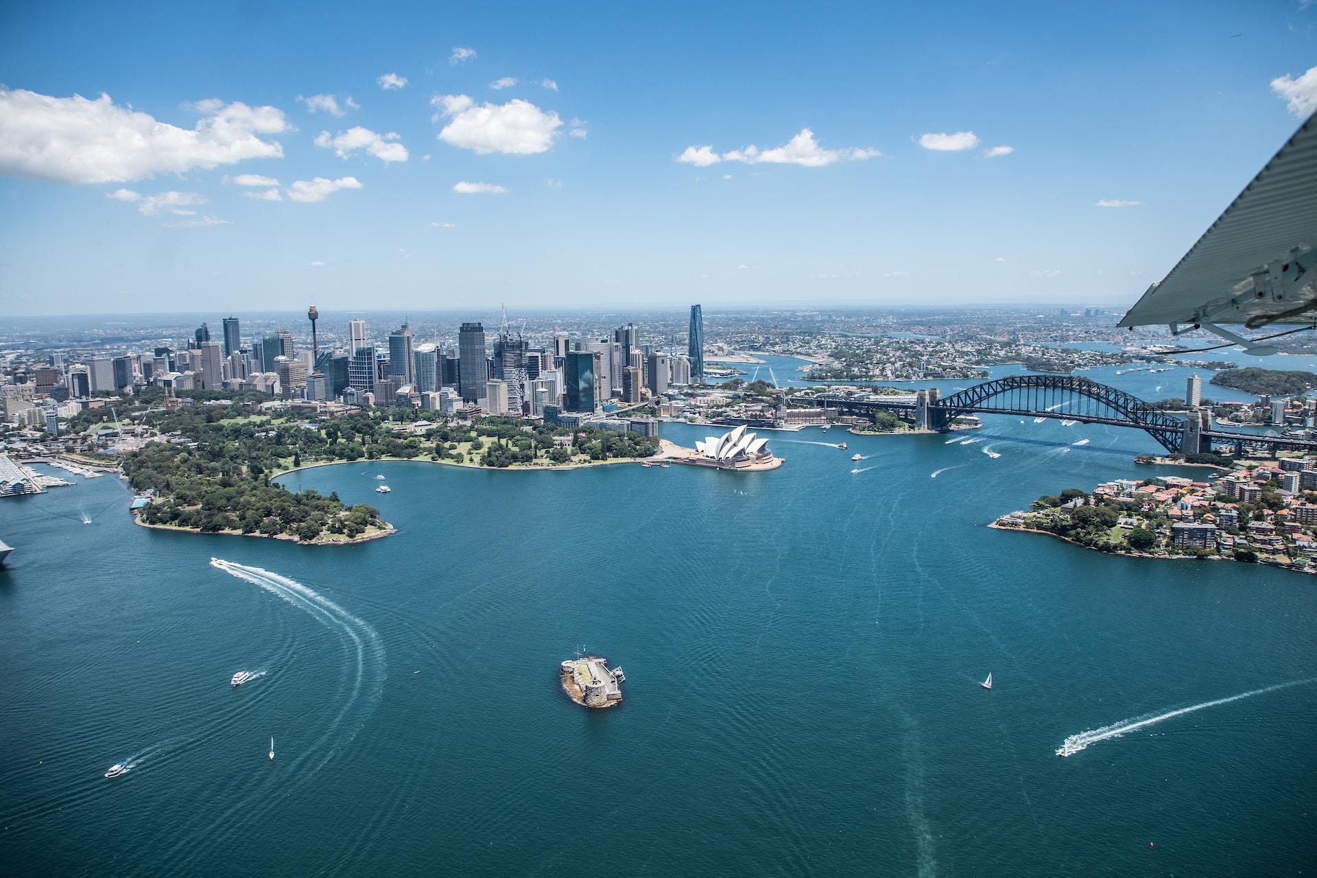 An aerial view of Sydney harbour.