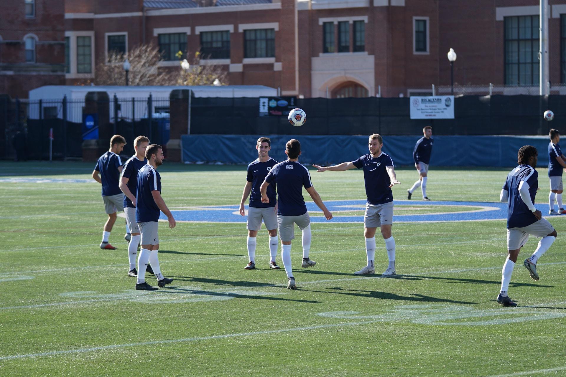 A group of men during a soccer training session.