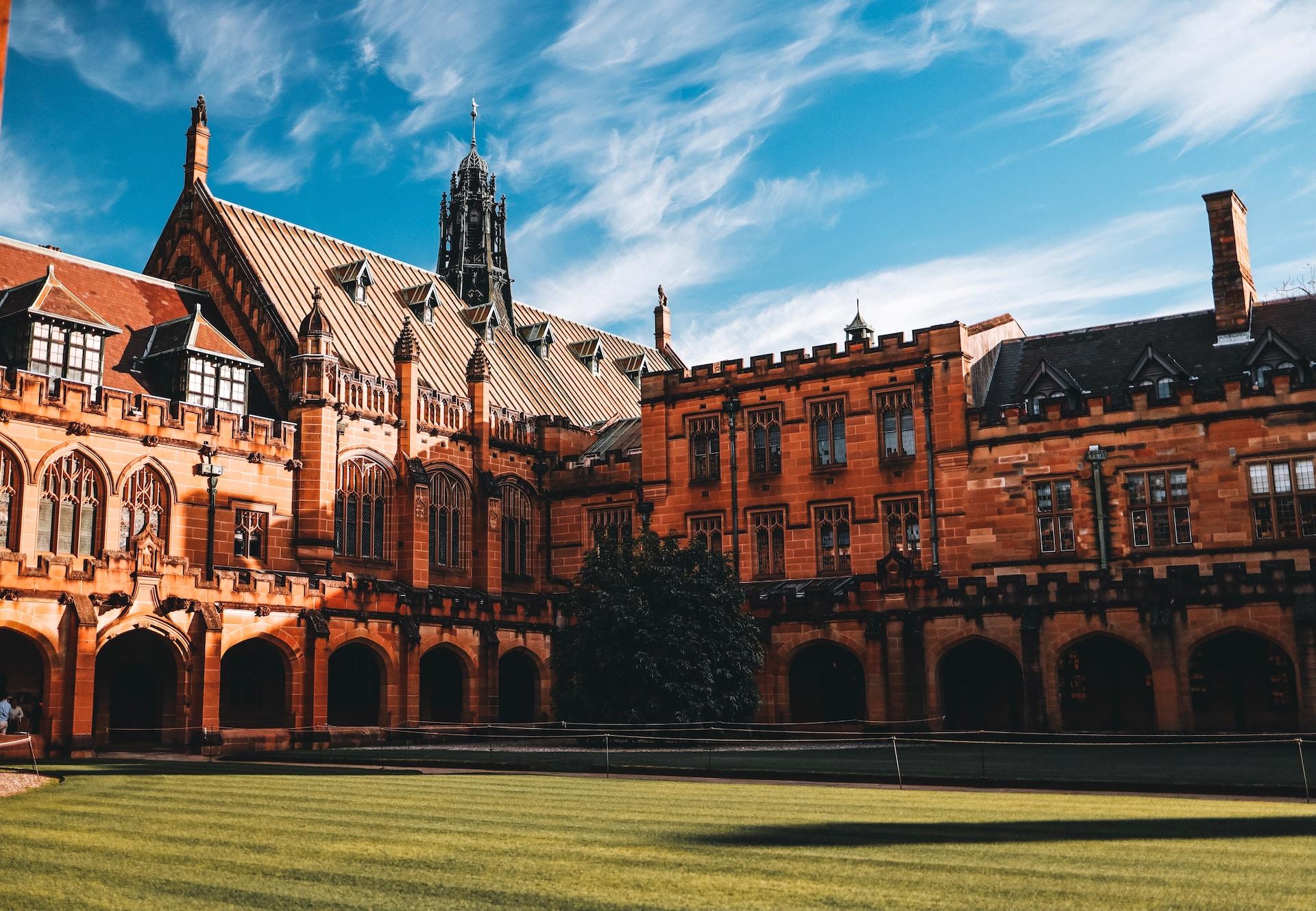 The University of Sydney and its courtyard on a sunny day.