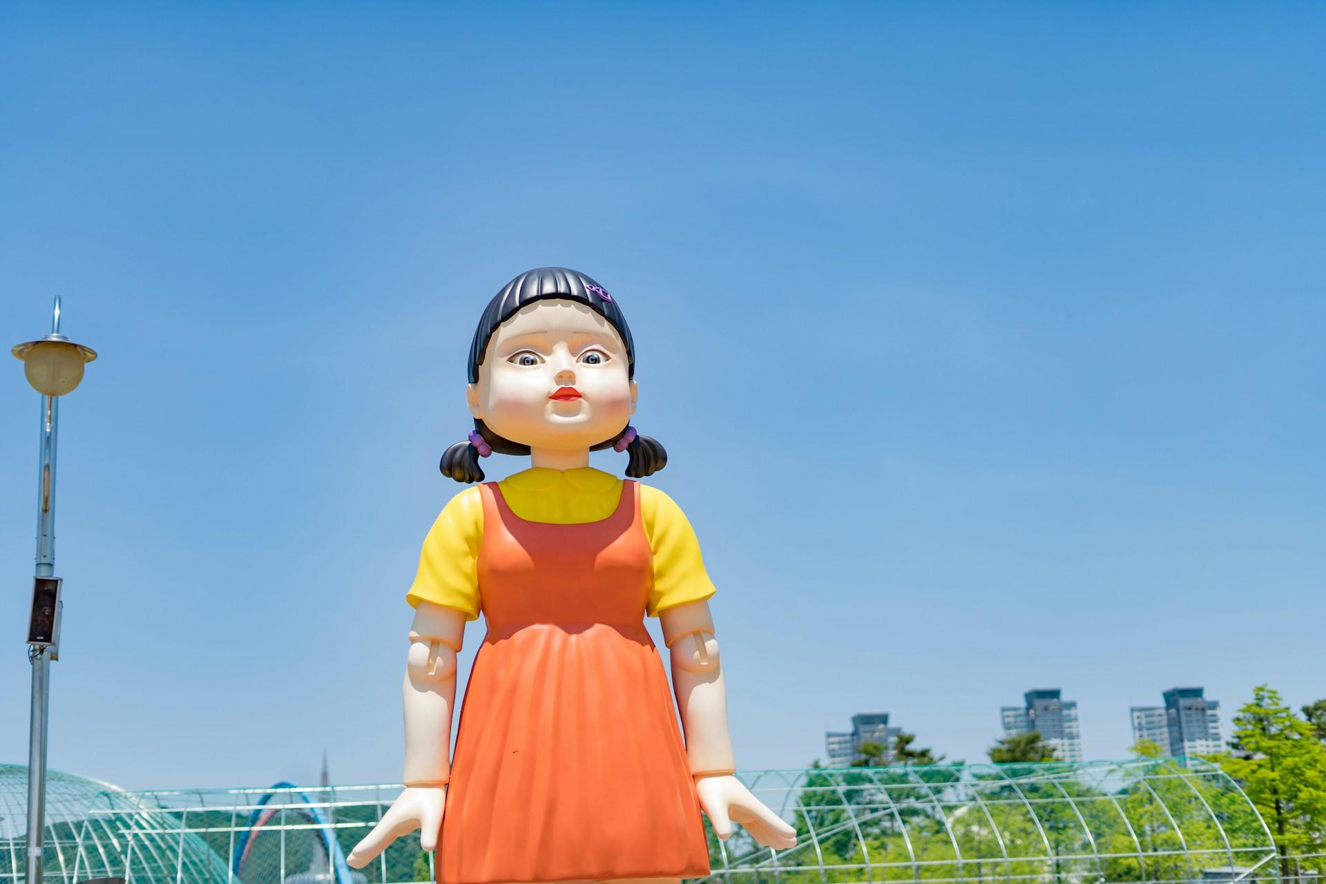 A model of a statue from Squid Game in South Korea.