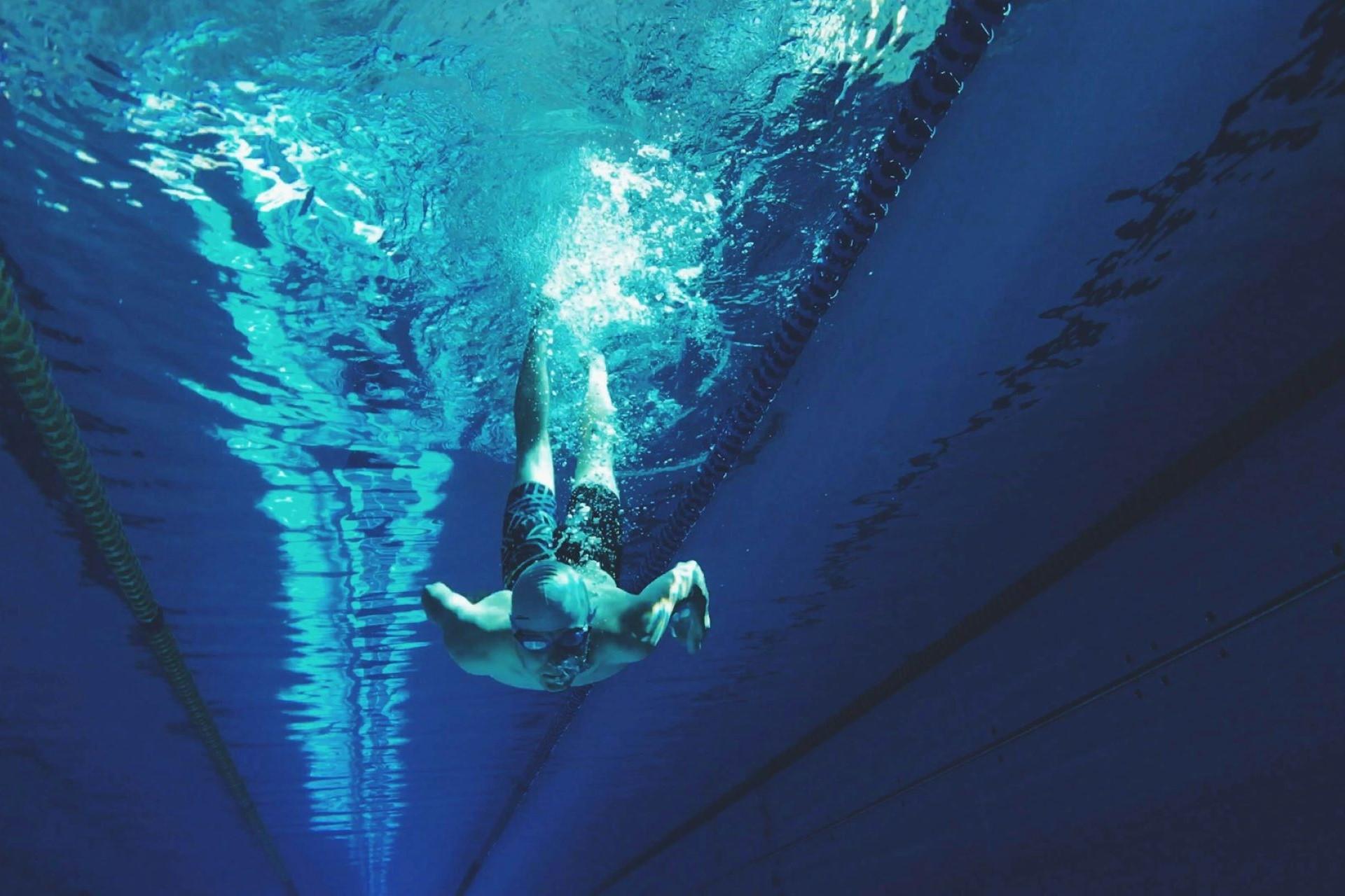 A swimmer underwater.