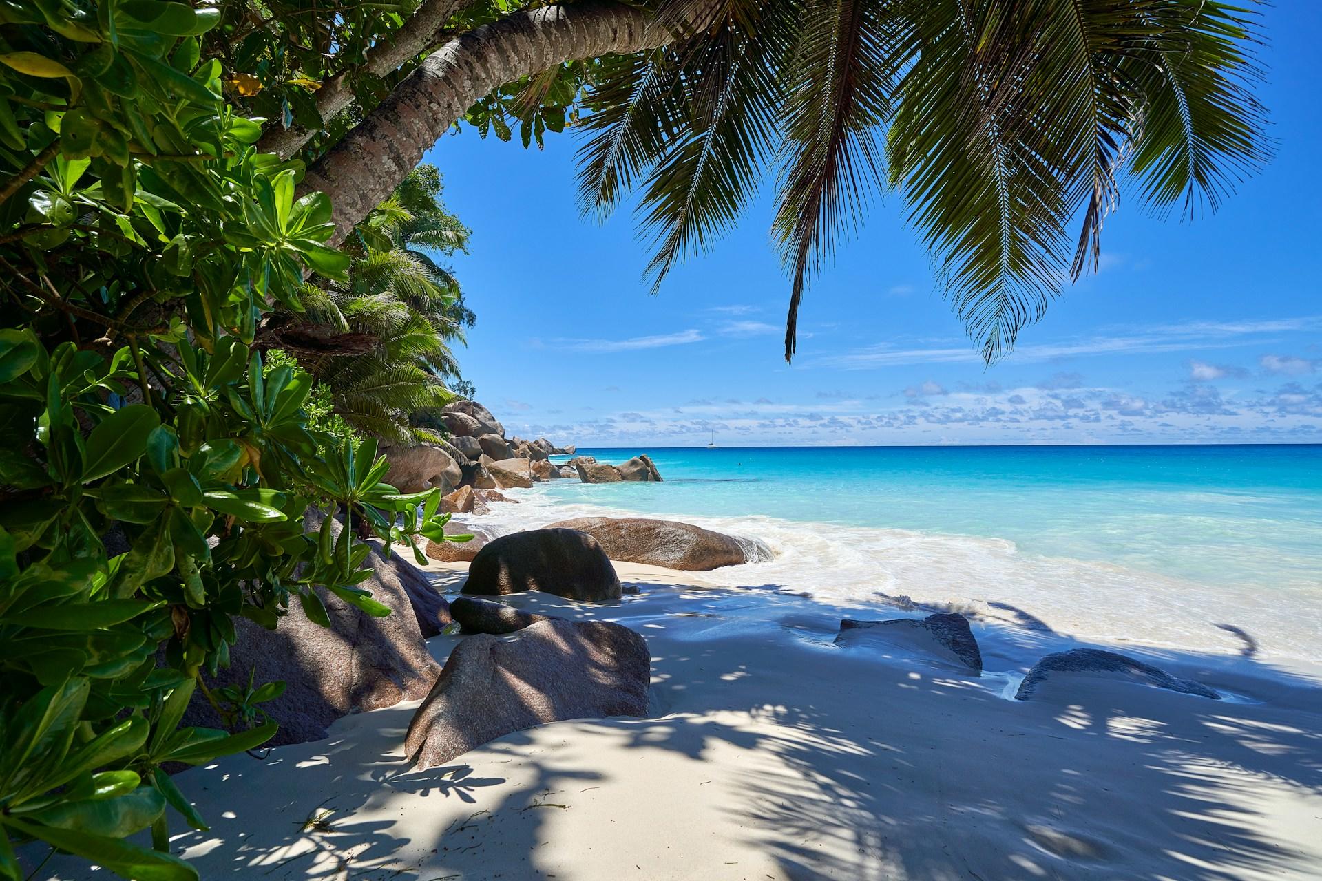 A beach at Praslin, Seychelles.