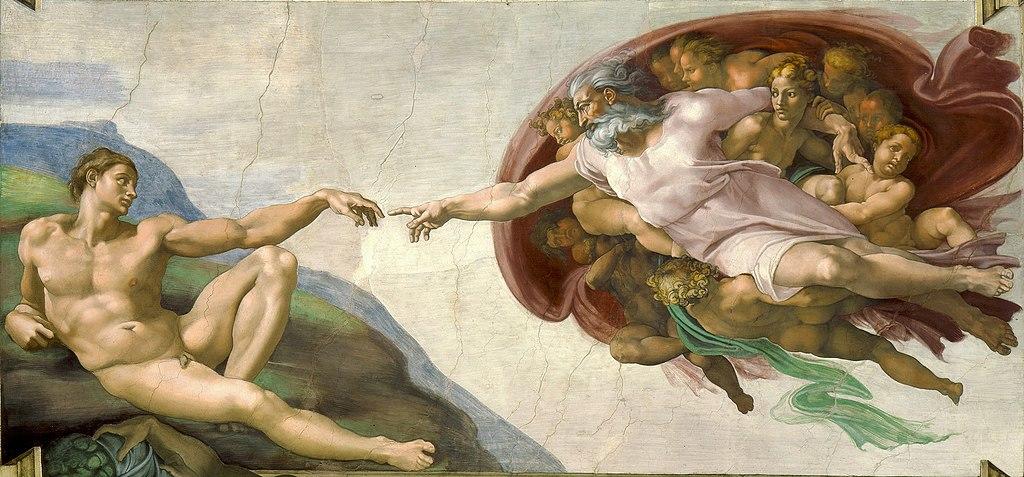 The part of the Sistine Chapel ceiling depicting The Creation of Adam by Michelangelo