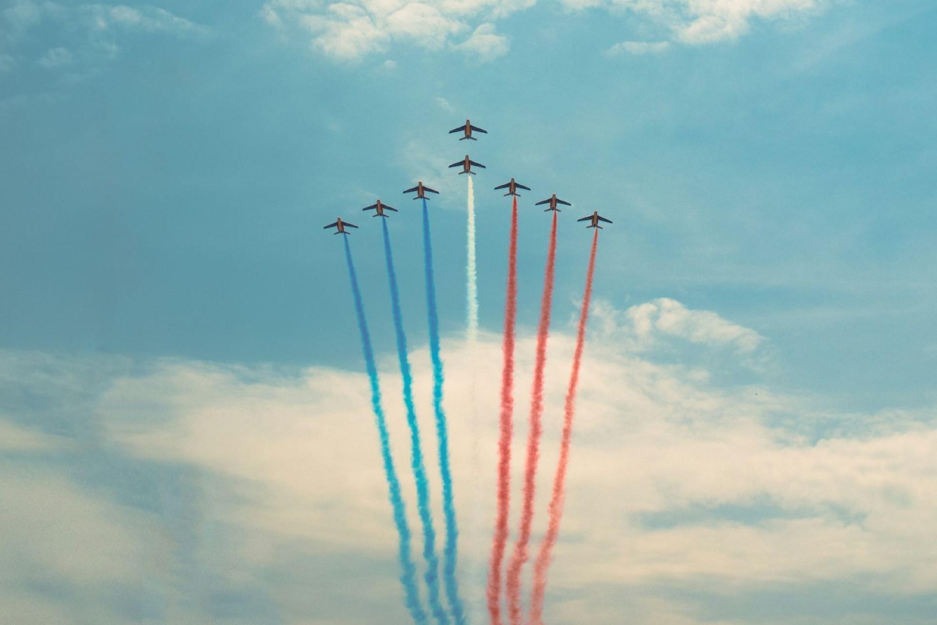 A French plane flyover in Le Mans, France.