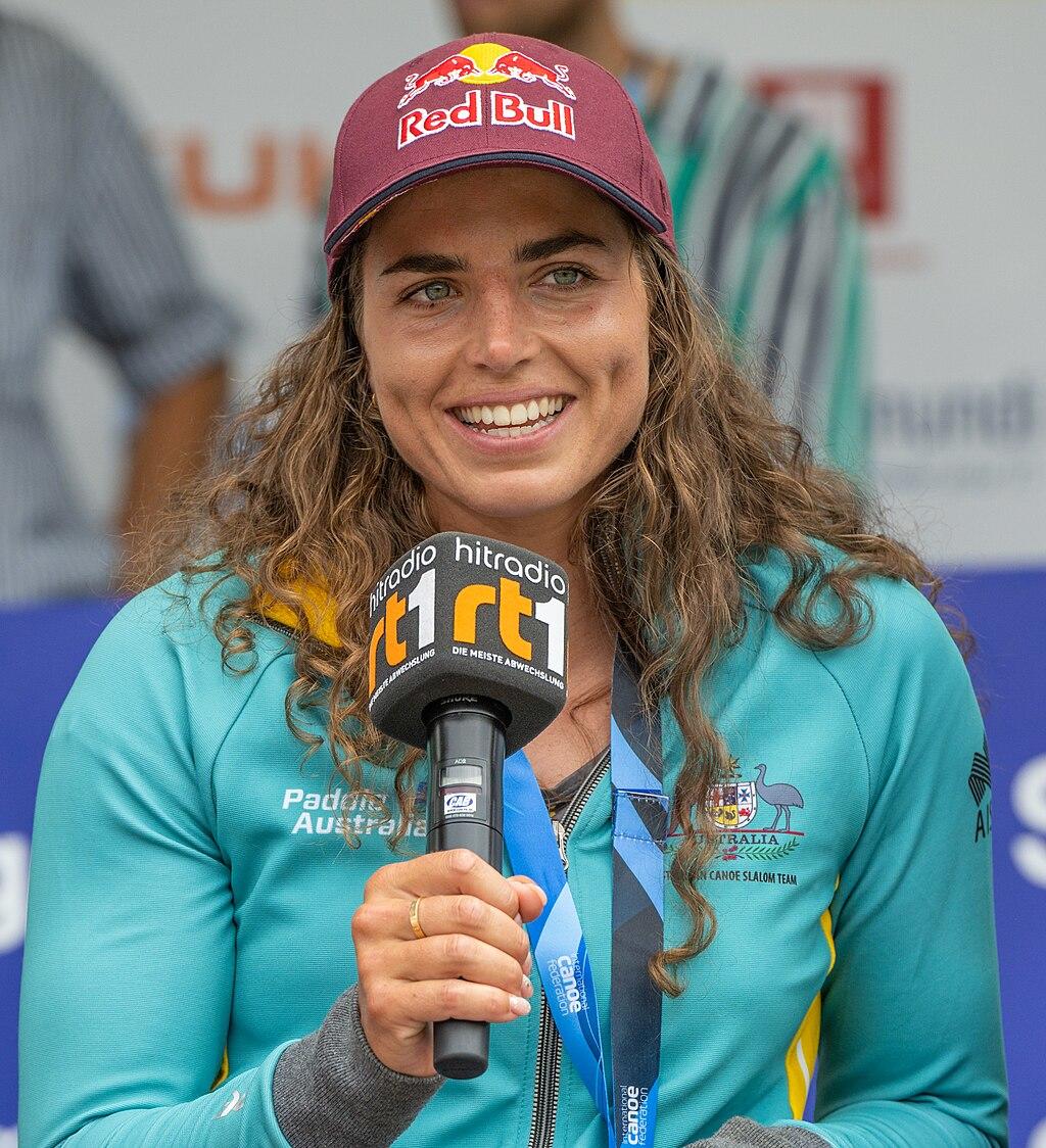 Jessica Fox speaking at the 2022 ICF Canoe Slalom World Championships