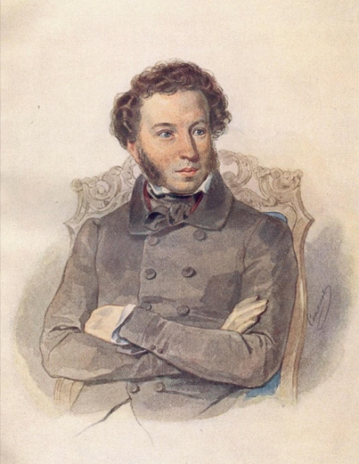 A sketched portrait of a man sitting in a wingback chair with his arms crossed, wearing a coat.