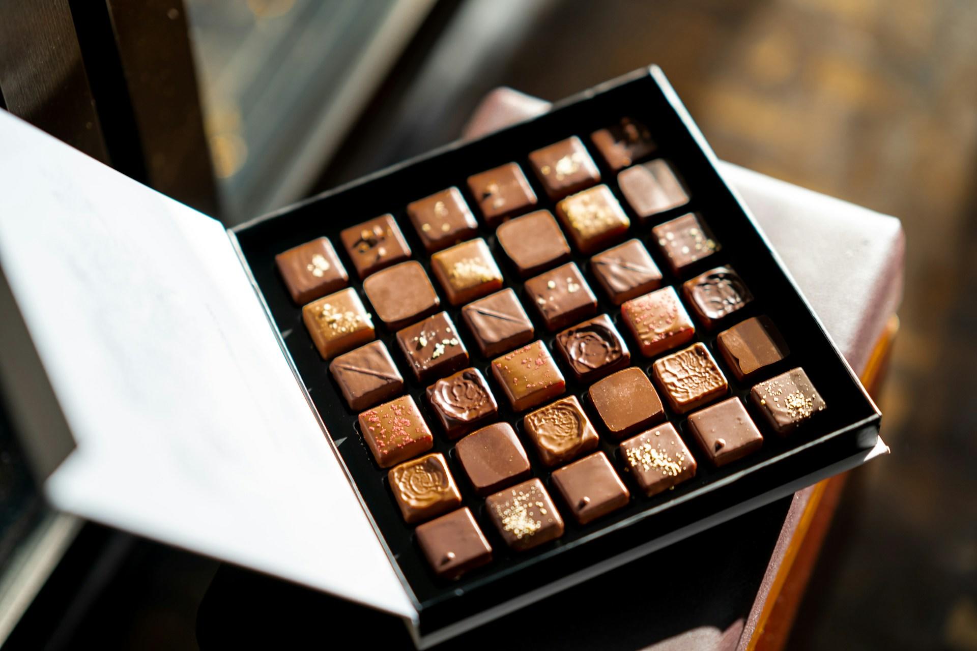 An opened box of chocolate.