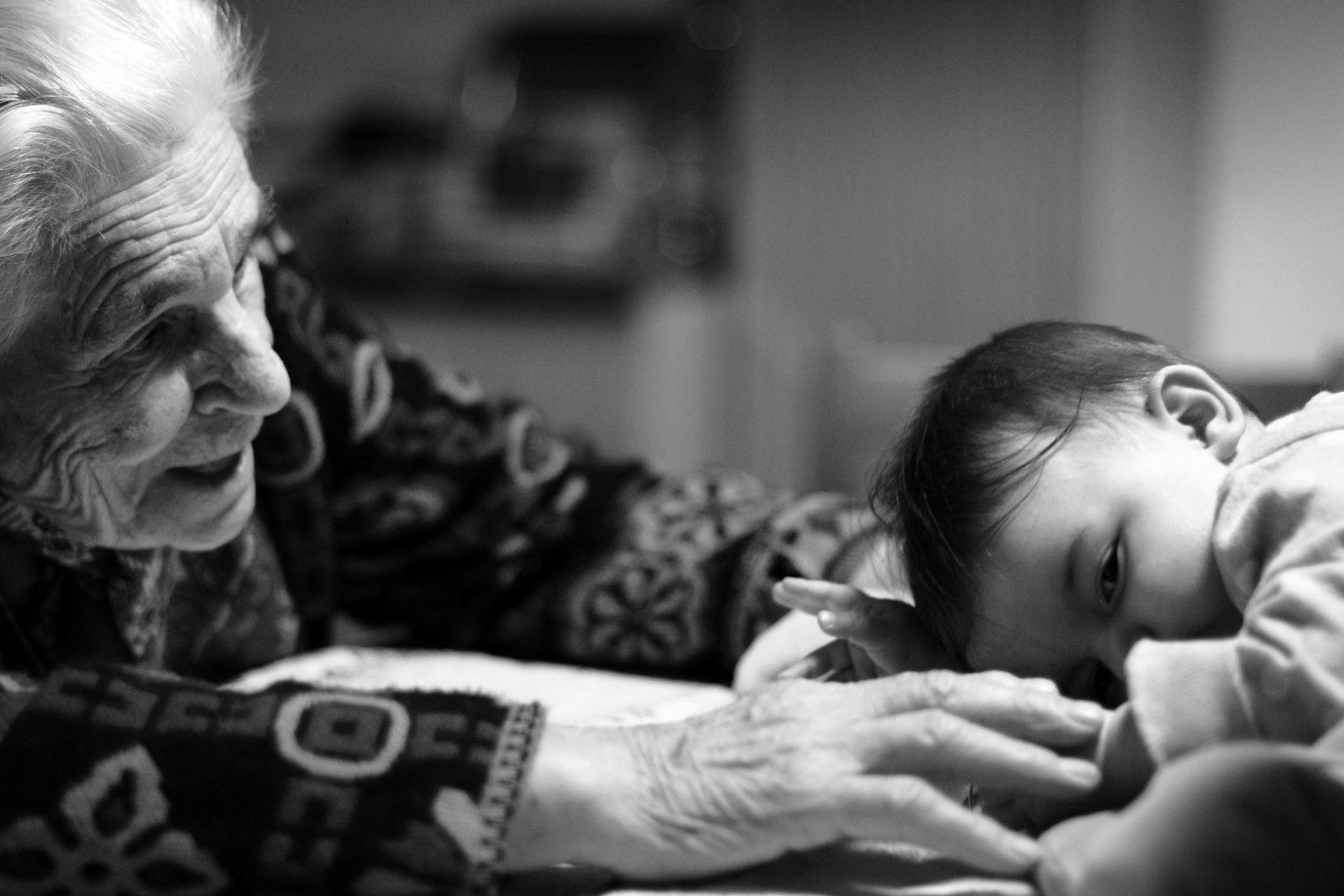 A grandmother with her grandchild.