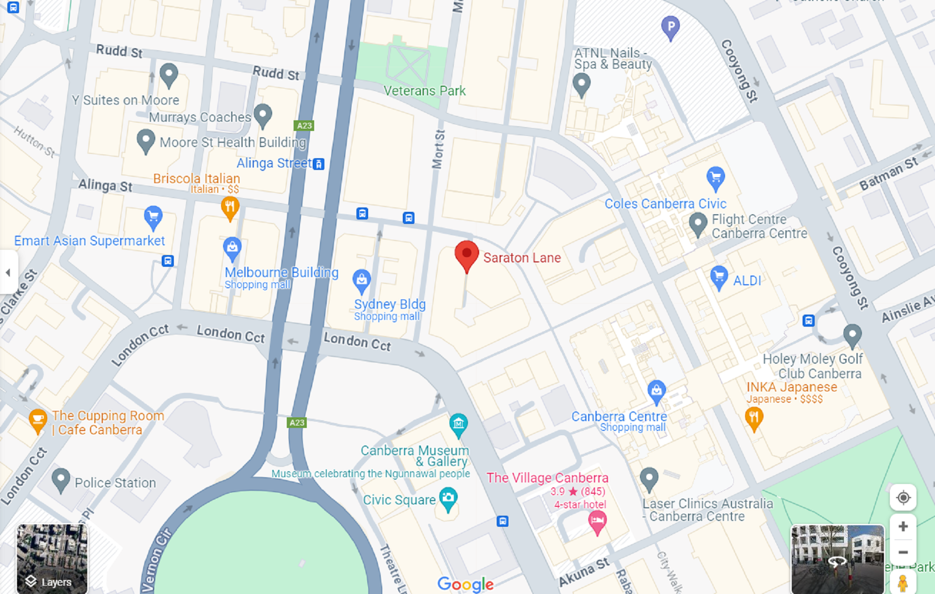 A map showing a location in Canberra