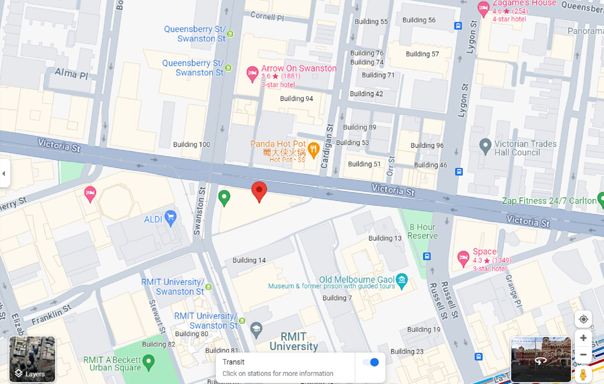 A map showing the location of the Melbourne Baths