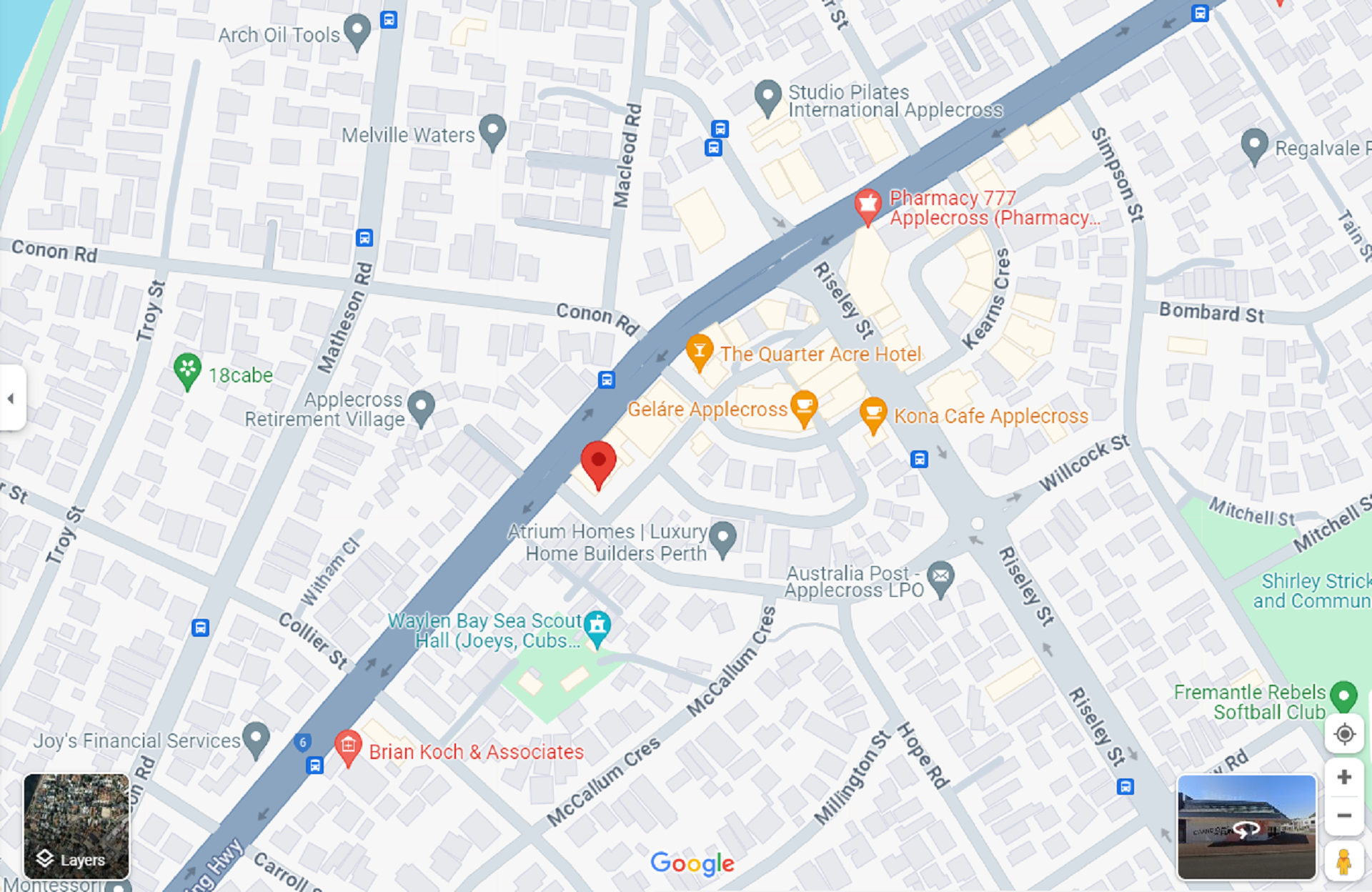 A Perth map showing a fitness club location.