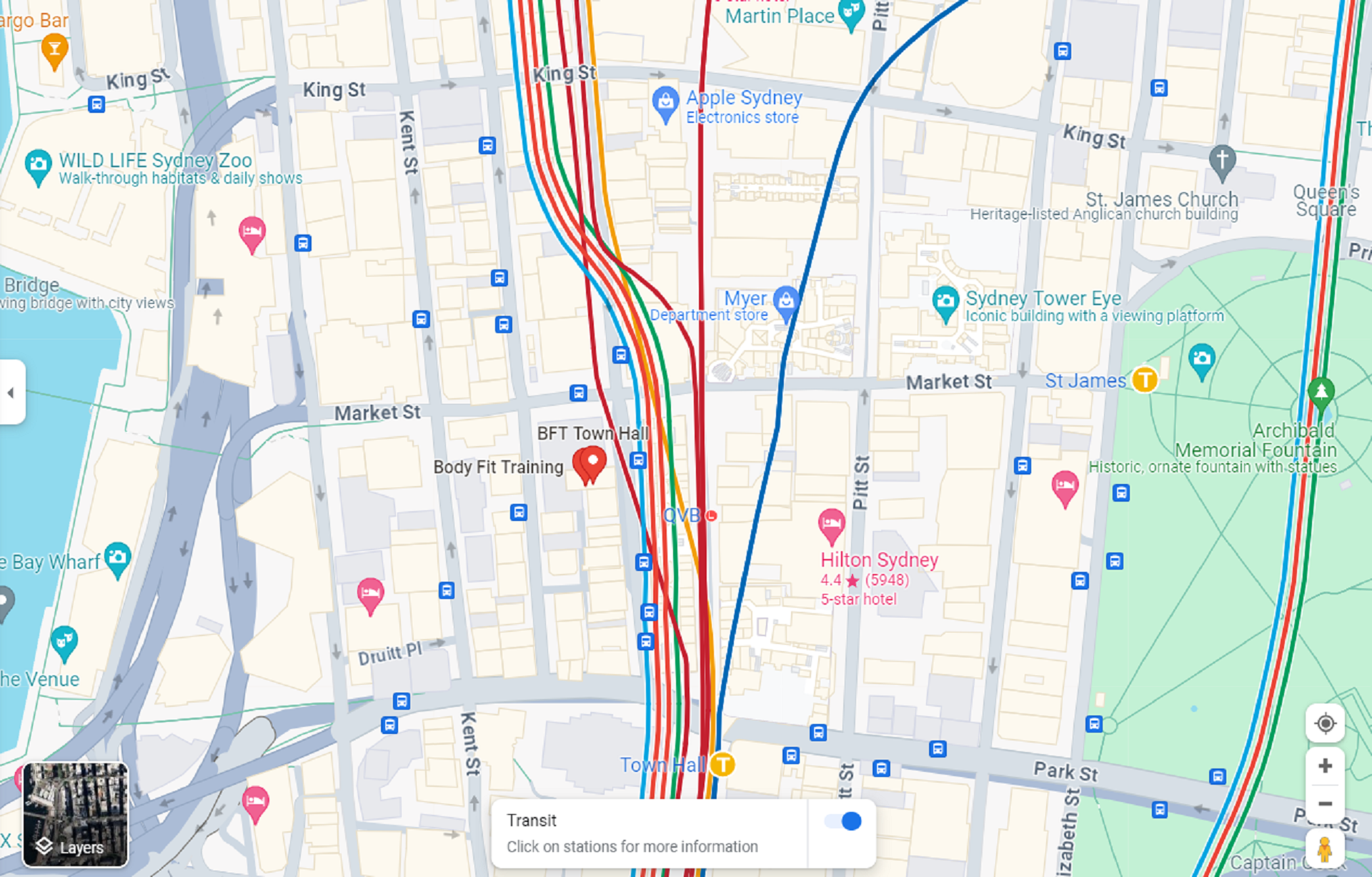 A Sydney area map showing the location of a fitness centre.