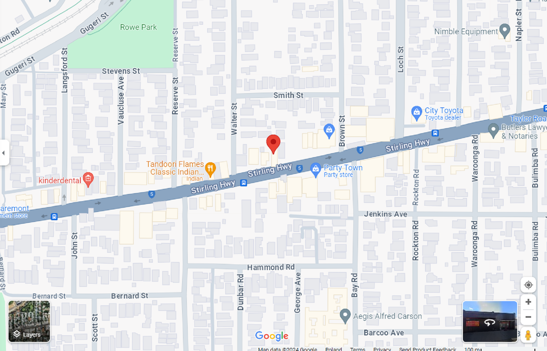 A Perth street map showing a gym on Sterling Highway.