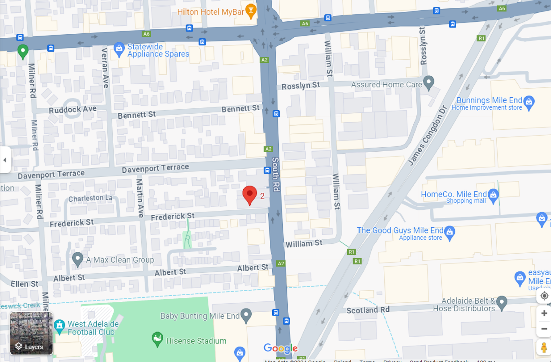 A map of Adelaide city centre showing a fitness centre's location.