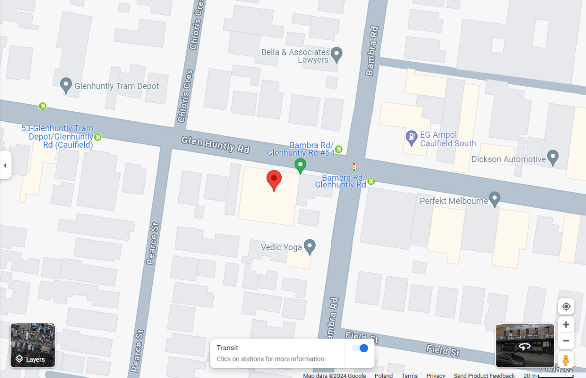 A Melbourne area map showing a location with a red marker. 