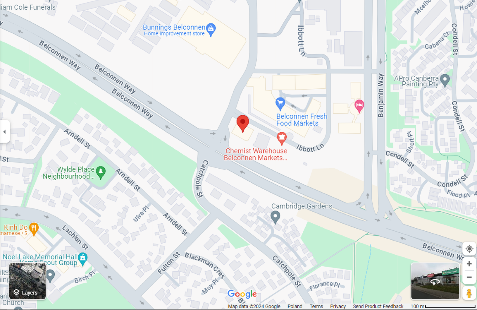 A map of Canberra showing a training facility.