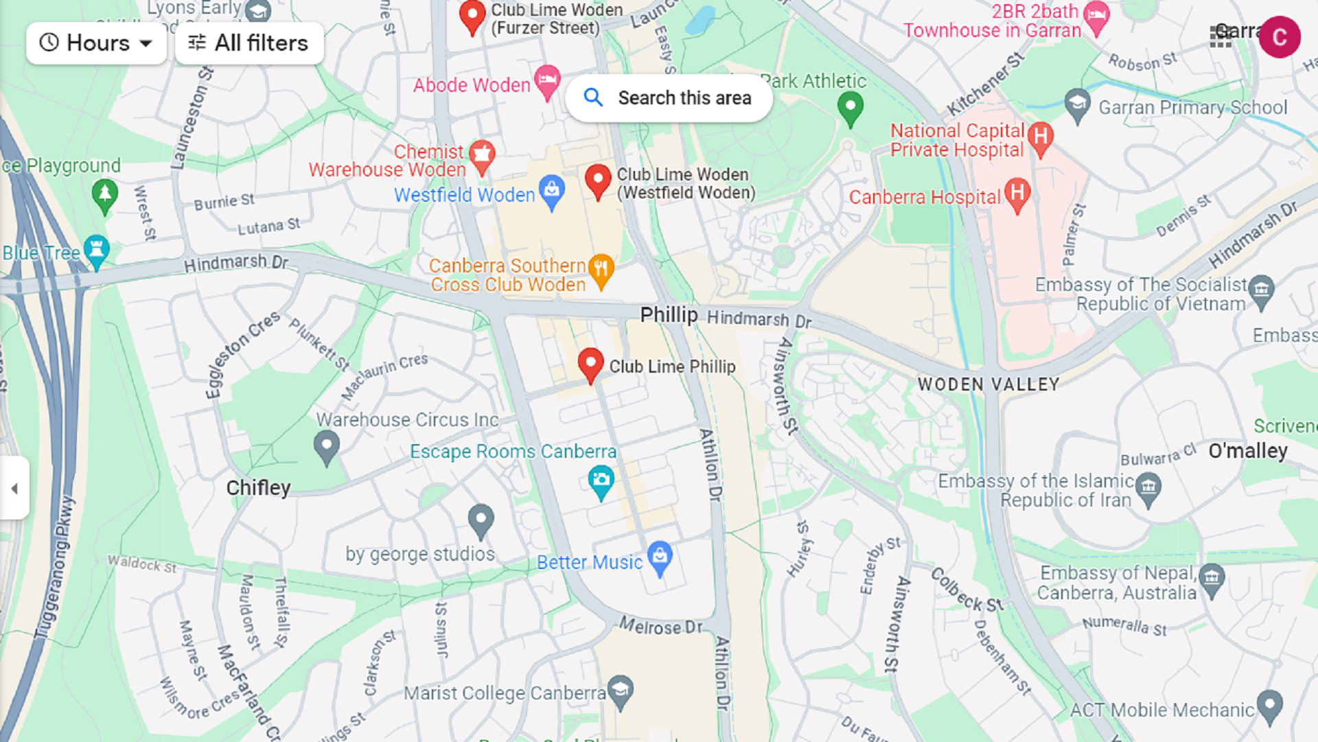 Map shows three particular locations in Canberra