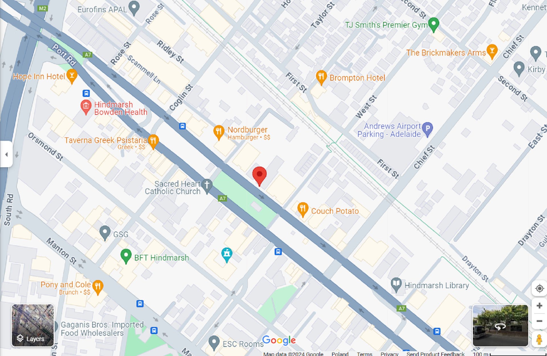 An Adelaide map showing a location on Port Rd.