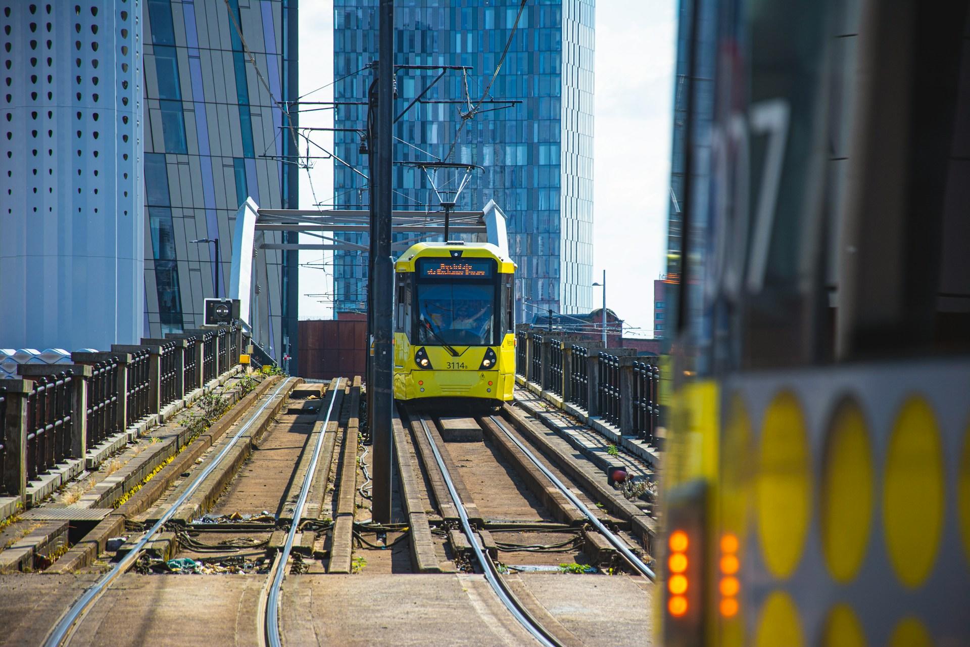 A tram in Manchester, UK.