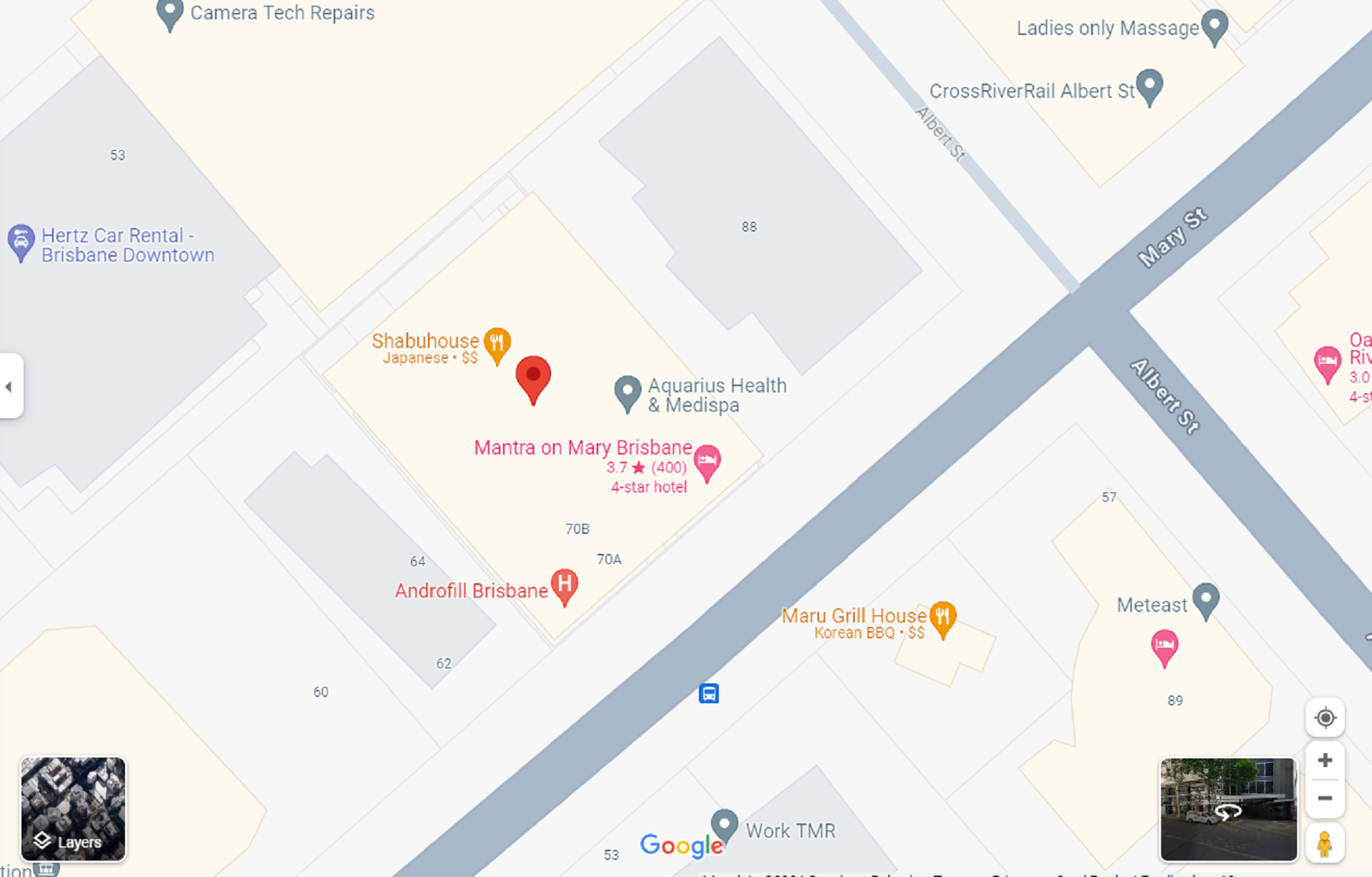 A Brisbane map showing the Aquarius Health spa location