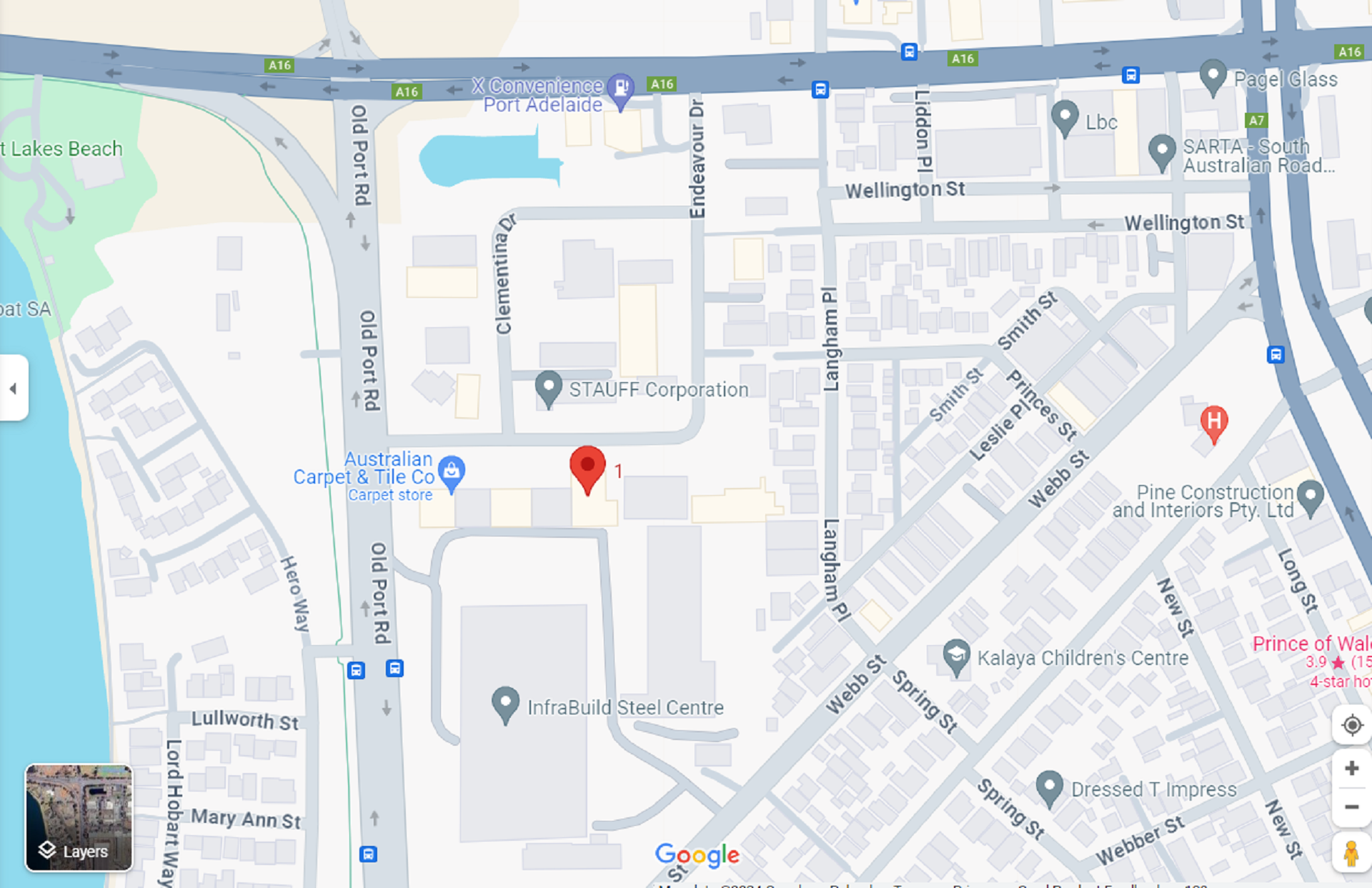 A map showing a location in Adelaide.