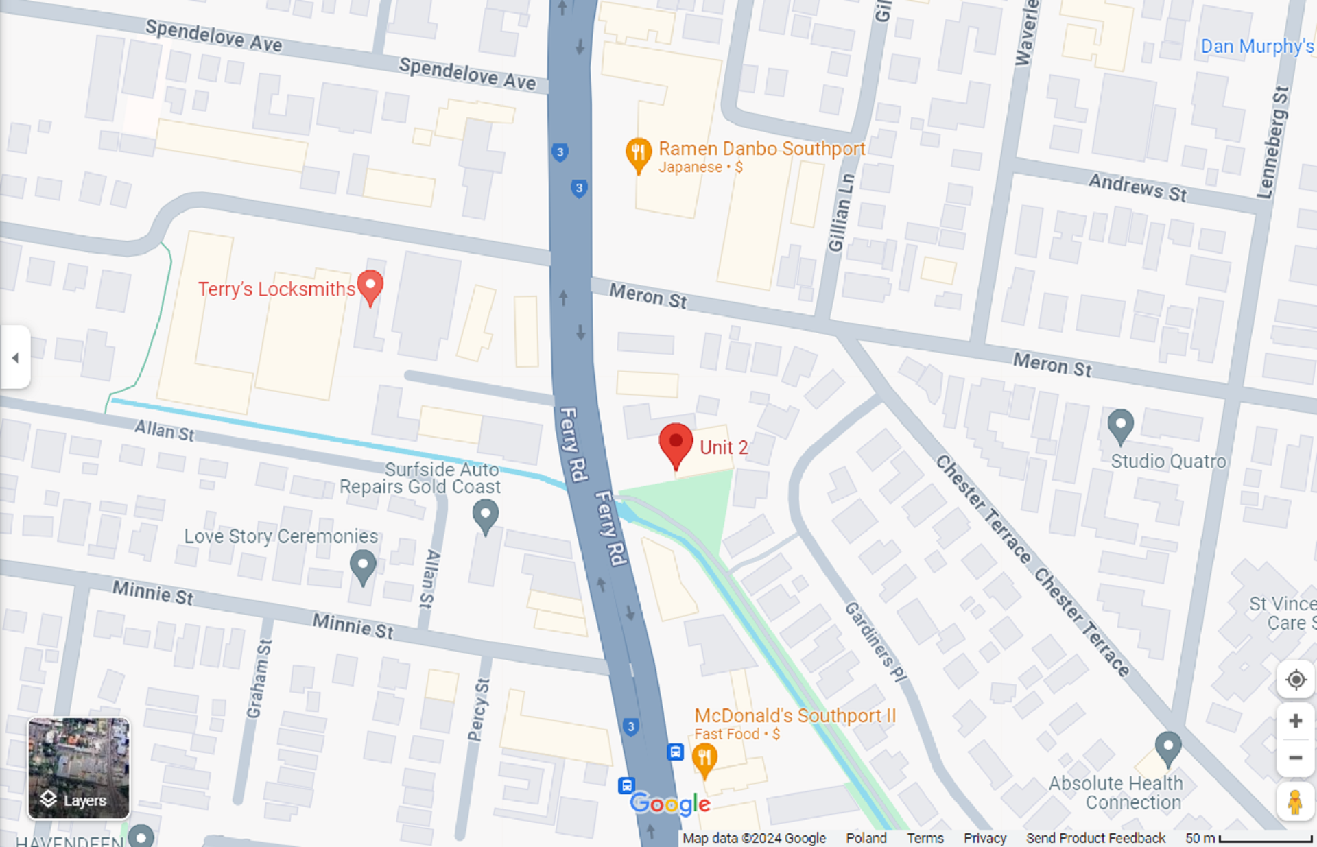 A map showing a location with a red marker