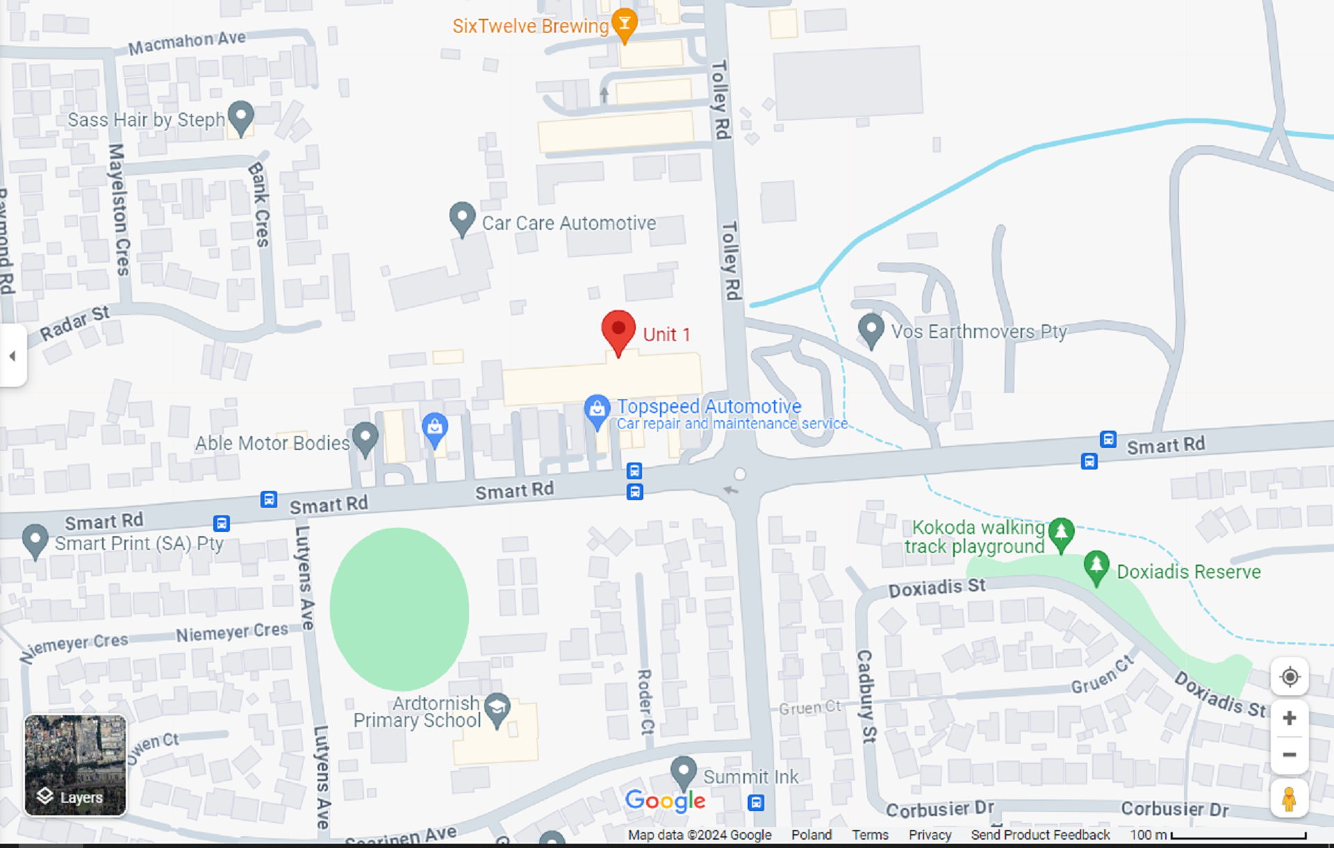 A map showing an address in Adelaide.